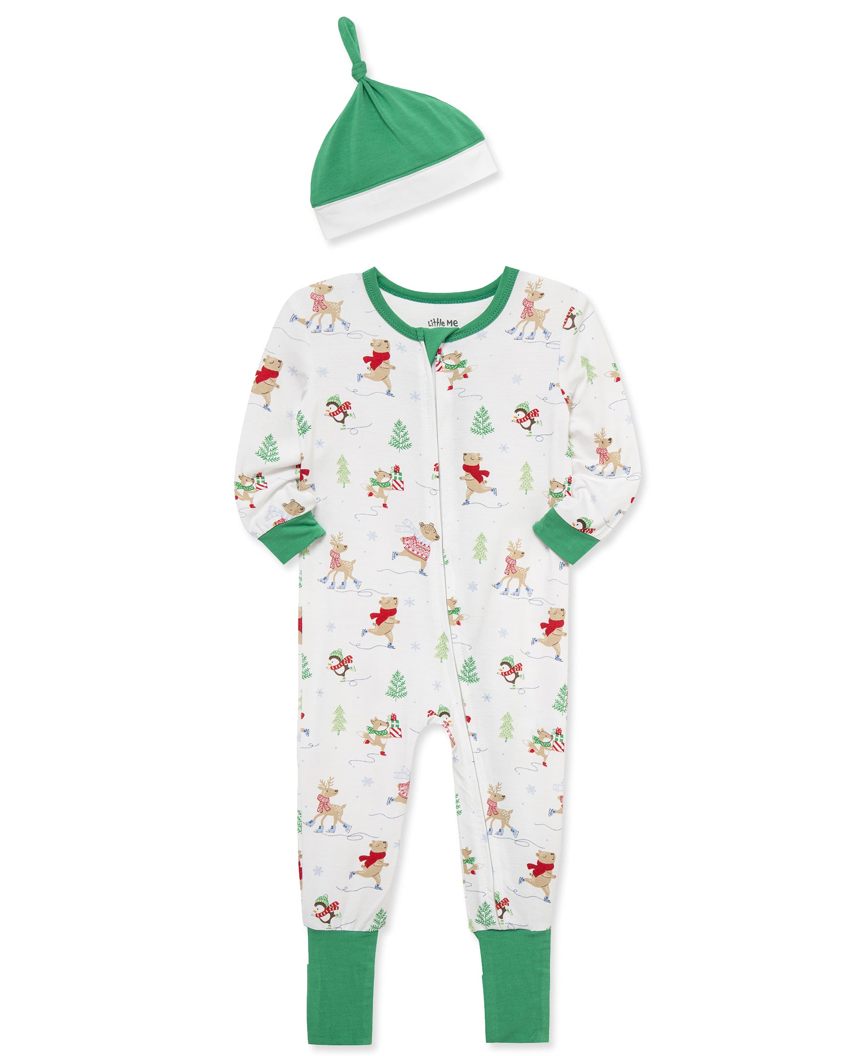 Arctic Friends Non-Slip Zip Front Footie & Hat (12M-24M) - Little Me