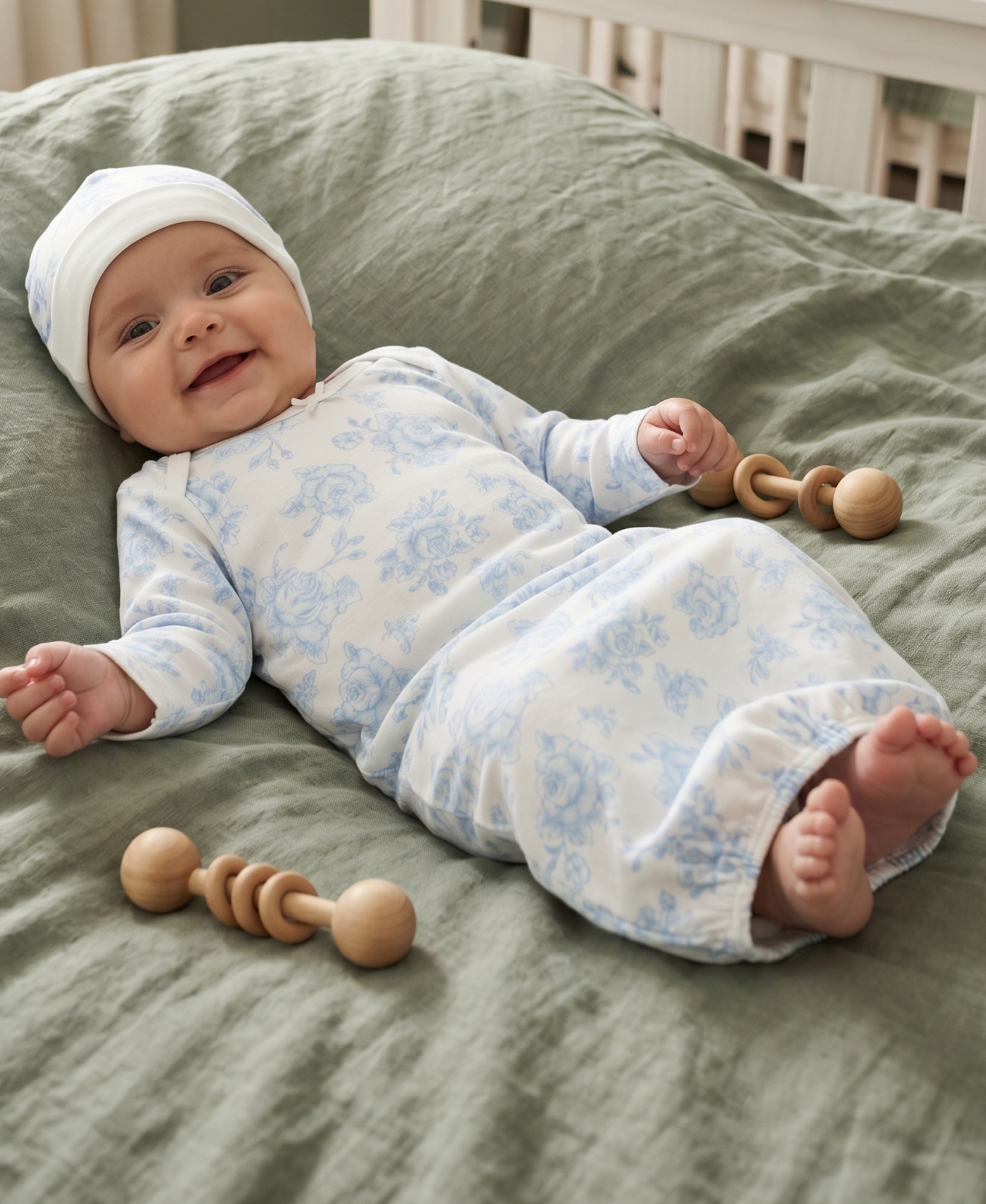 Blue Roses Sleeper Gown and Hat