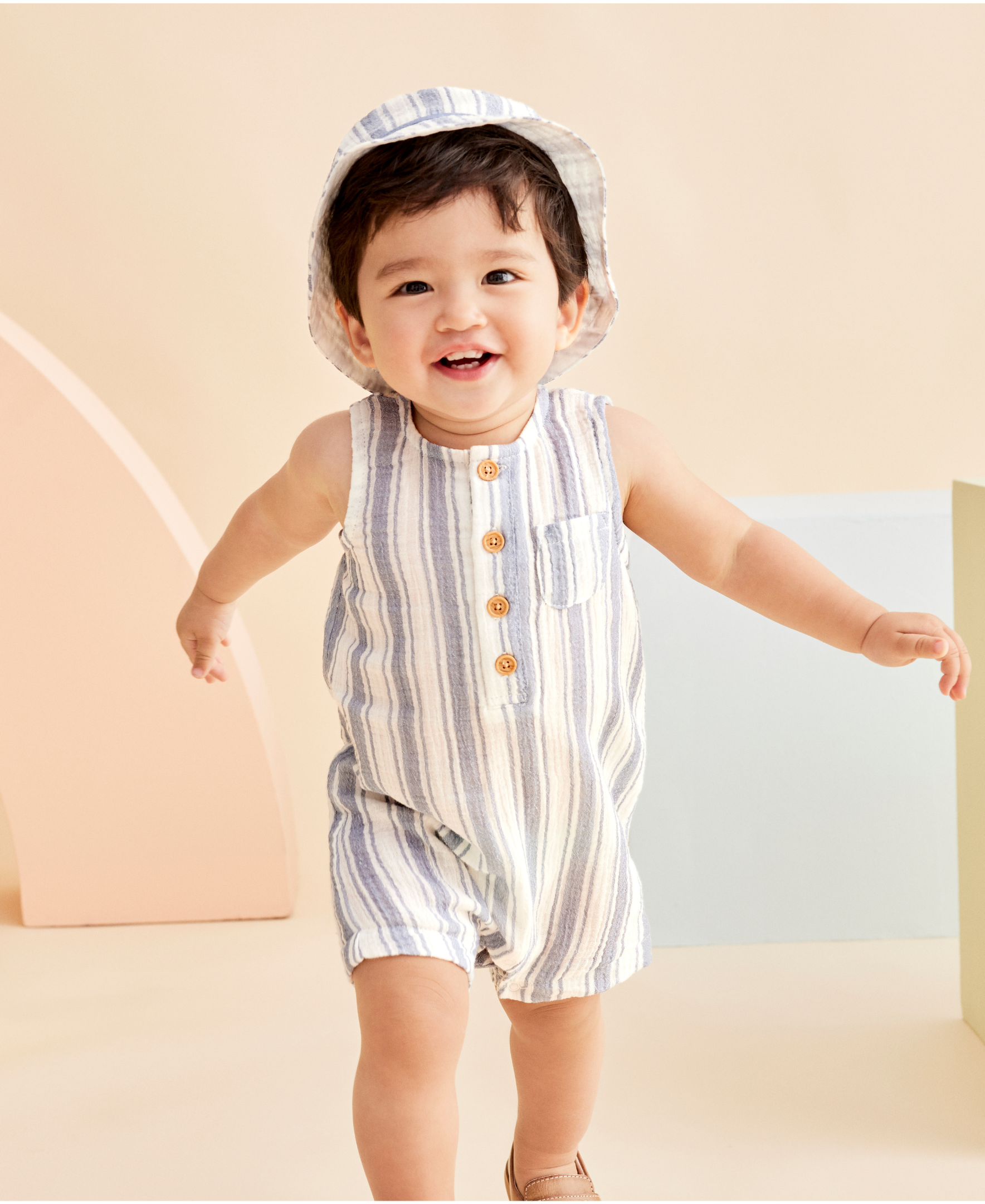 Striped Gauze Romper & Hat Set - Little Me