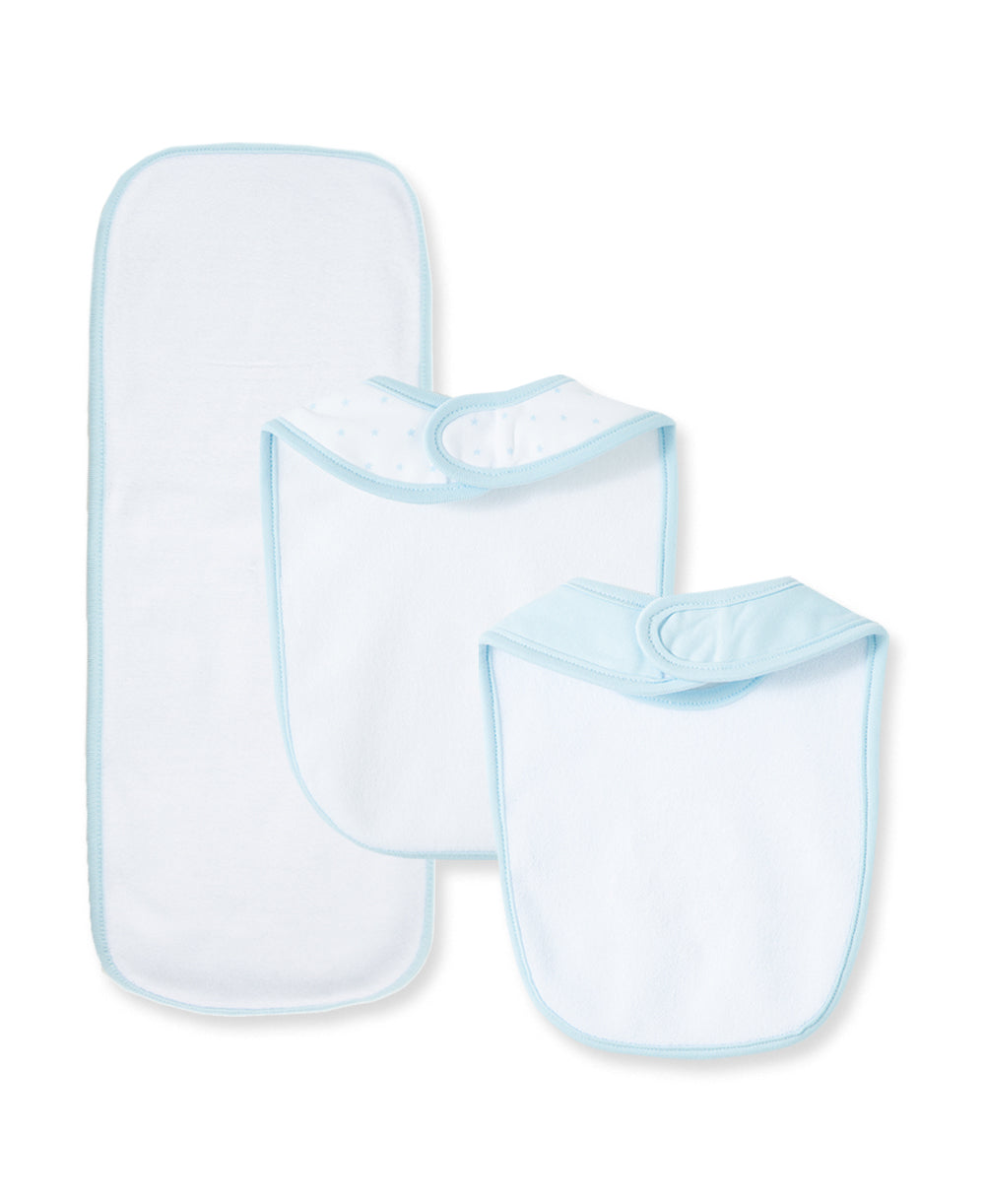 Blue Welcome To The World Bib & Burp Set - Little Me