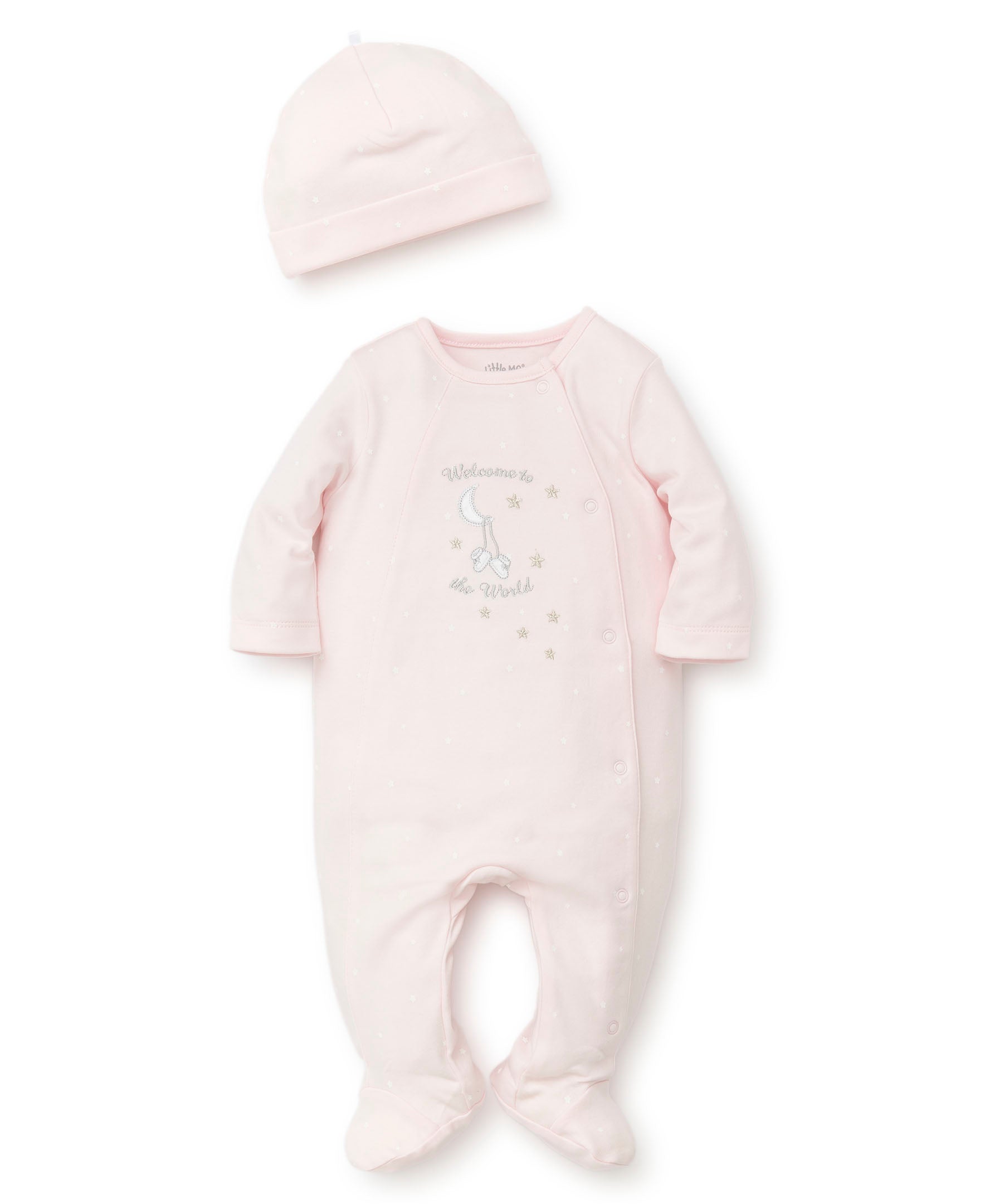 Pink Welcome To The World Footed One-Piece And Hat - Little Me
