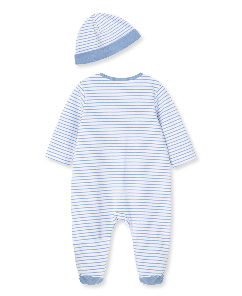 Elephant 2-Way-Zip Footed One-Piece And Hat - Little Me