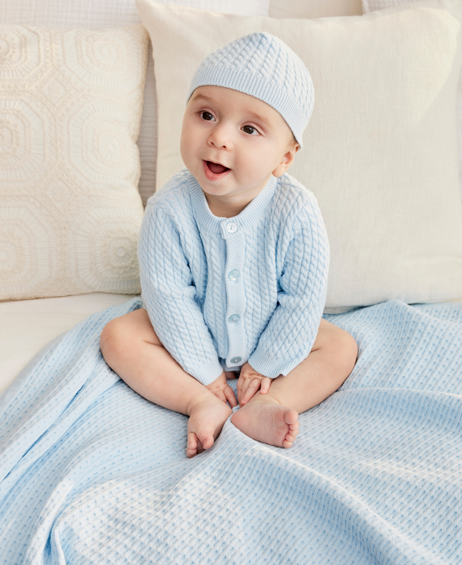 Blue Cable Knit Receiving Blanket - Little Me
