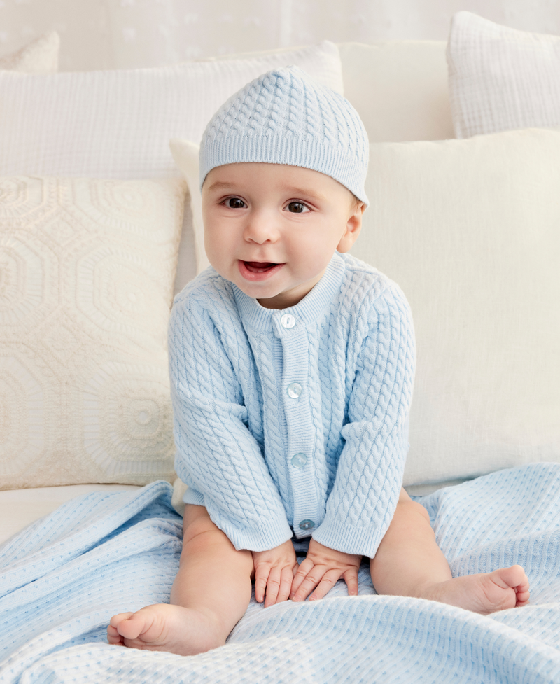 Blue Cable Sweater and Hat - Little Me