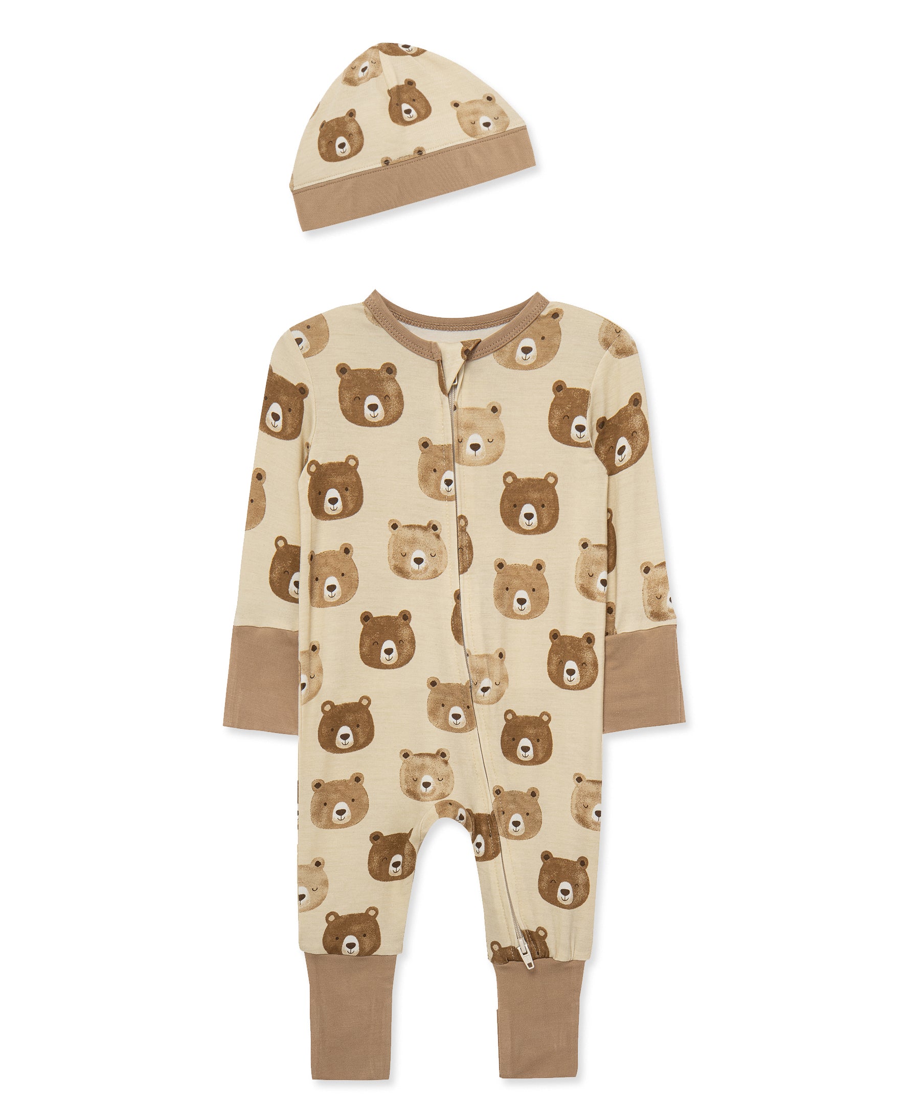 Bear Faces Convertible Coverall & Hat (NB-9M) - Little Me