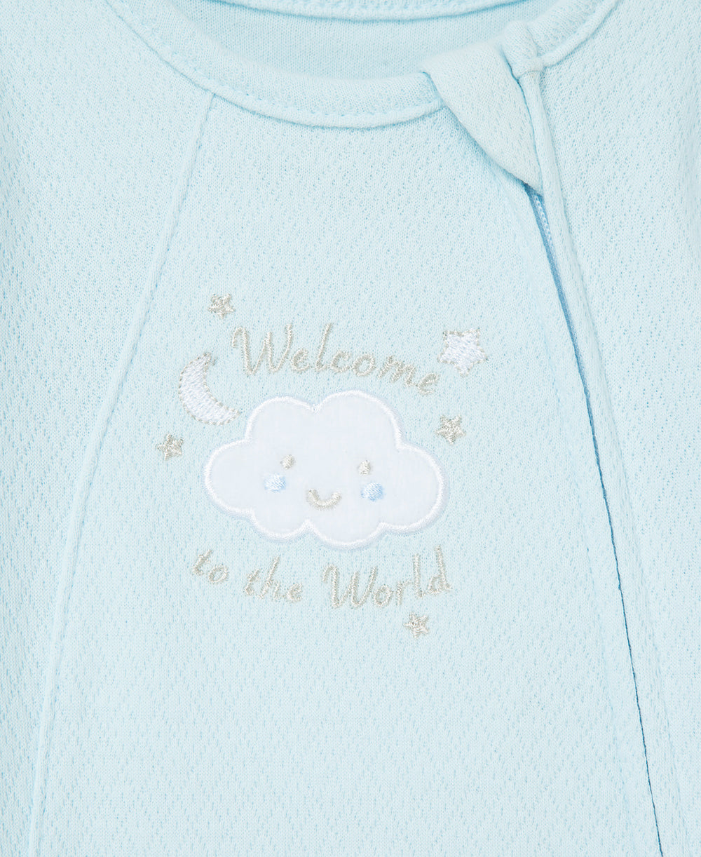 New Blue Welcome to the World Zip Front Footed One-Piece & Hat - Little Me