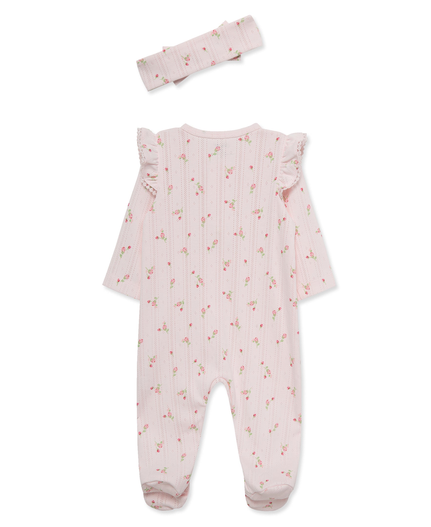 Sweet Rose Pink 2-Way-Zip Footie & Headband - Little Me
