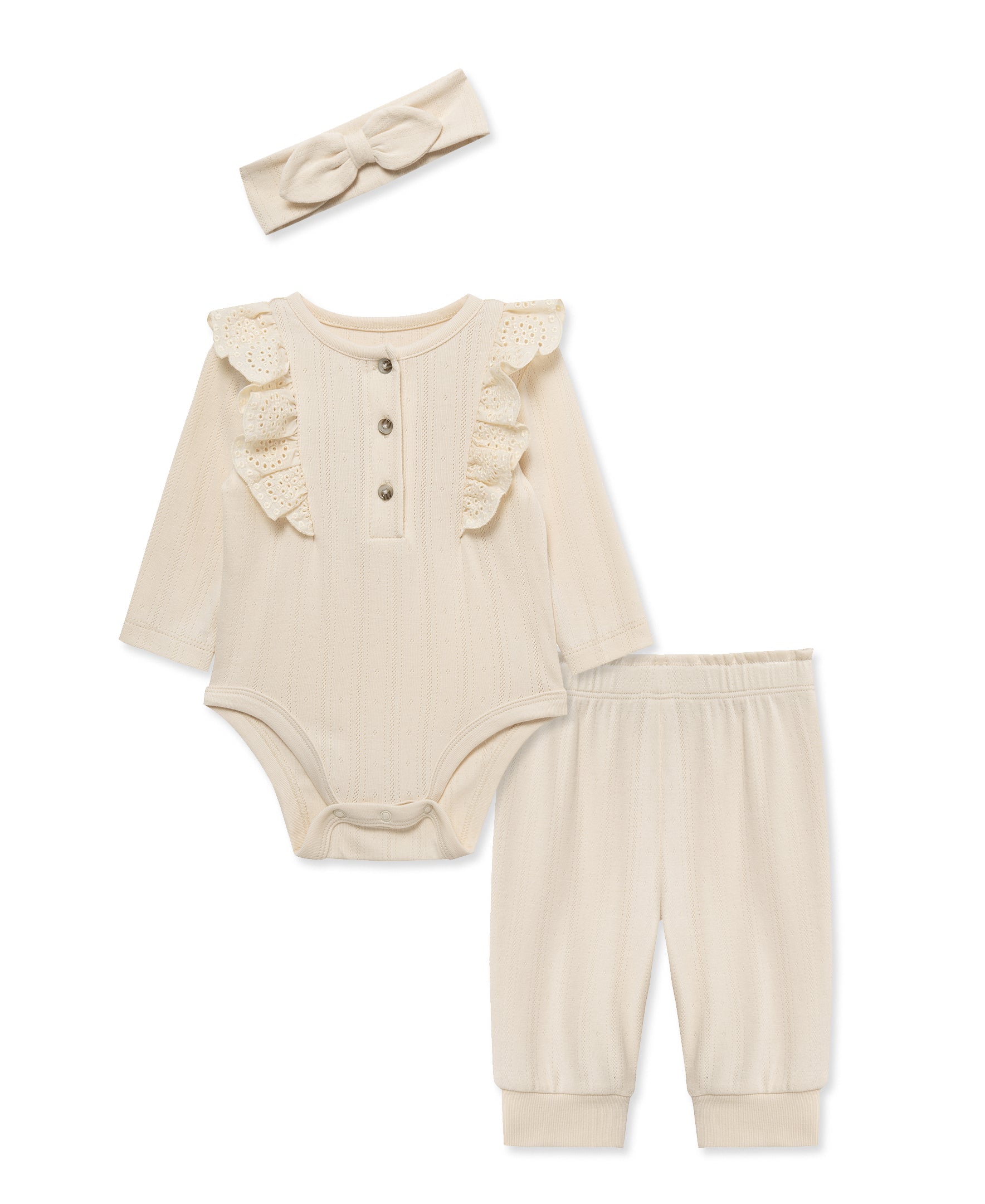 Ivory Eyelet Bodysuit & Pant Set - Little Me