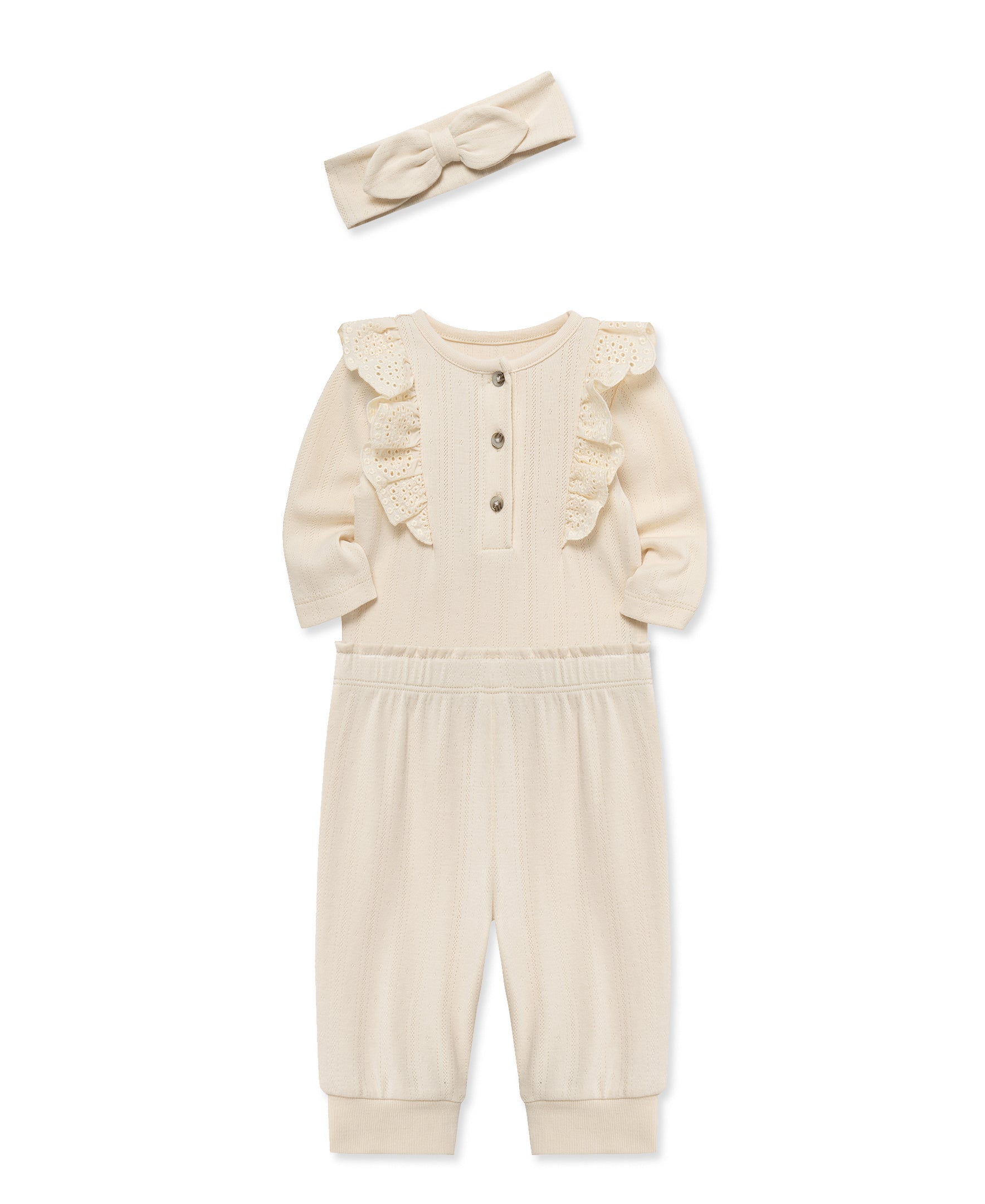 Ivory Eyelet Bodysuit & Pant Set - Little Me