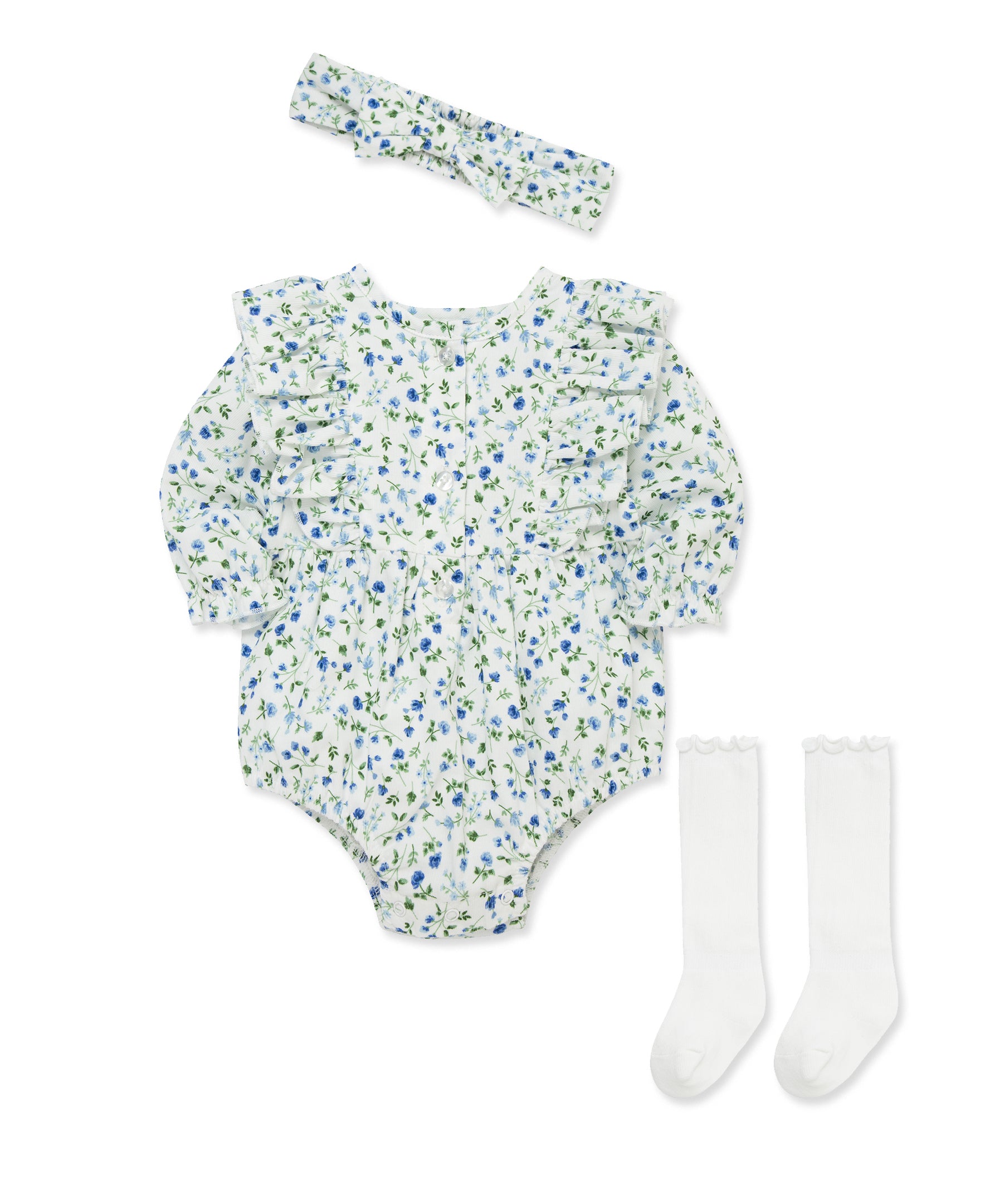 Blue Floral Woven Bubble Set (3M-12M) - Little Me