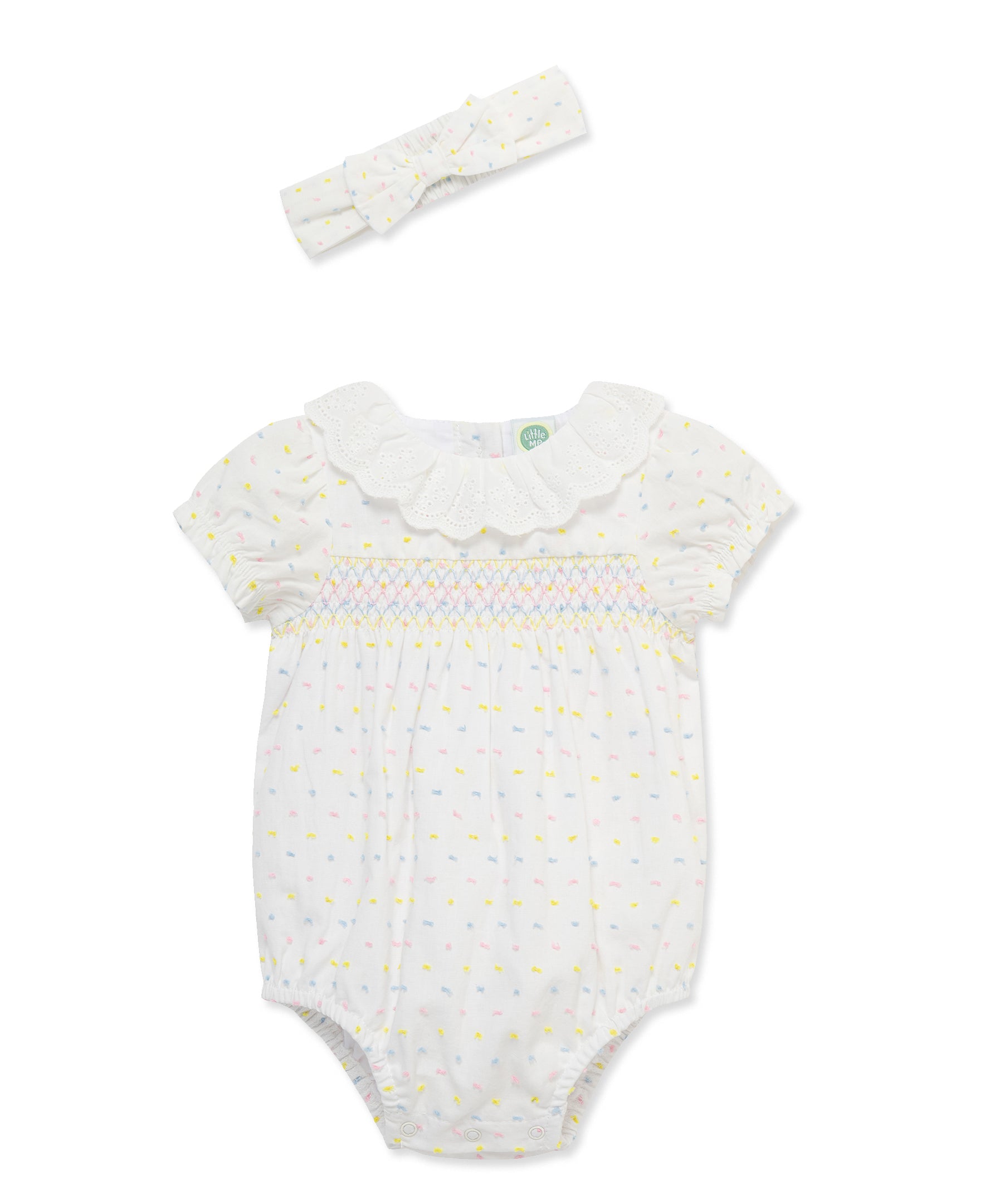 Smocked Dot Woven Bubble & Headband