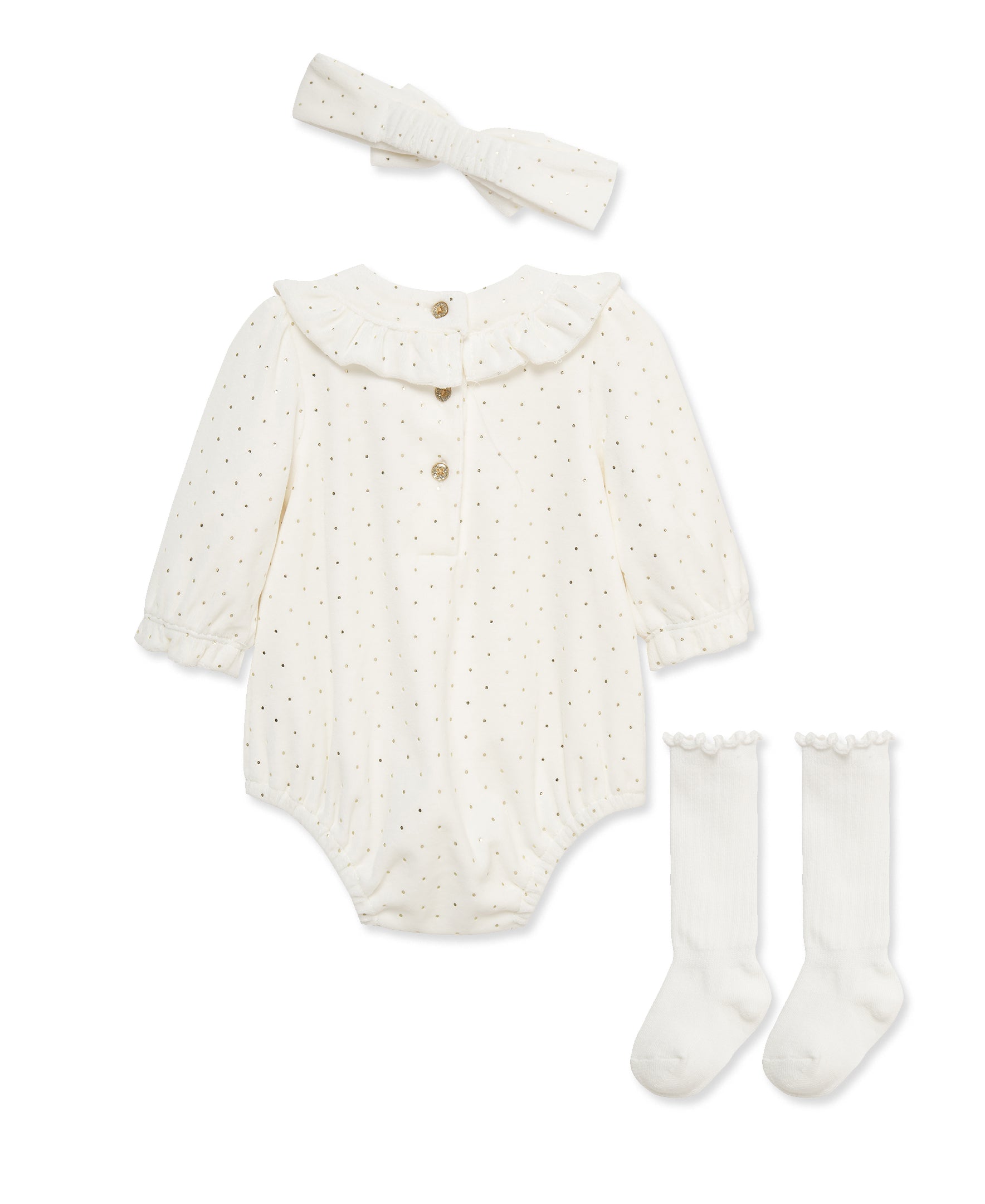 Shine Dot Velour Bubble & Headband Set w/ Socks (3M-12M) - Little Me