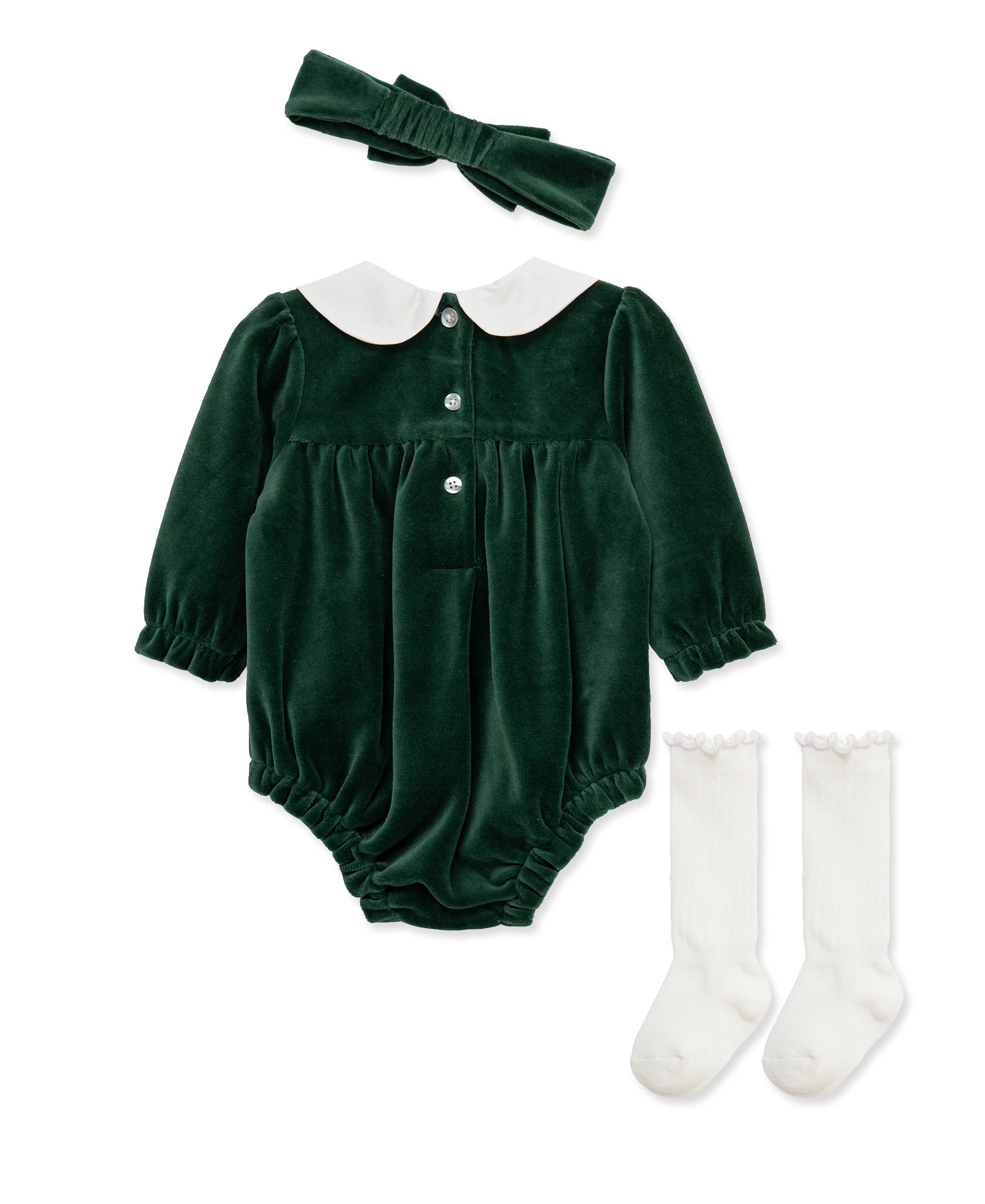 Smocked Velour Bubble & Headband Set w/ Socks (3M-12M) - Little Me