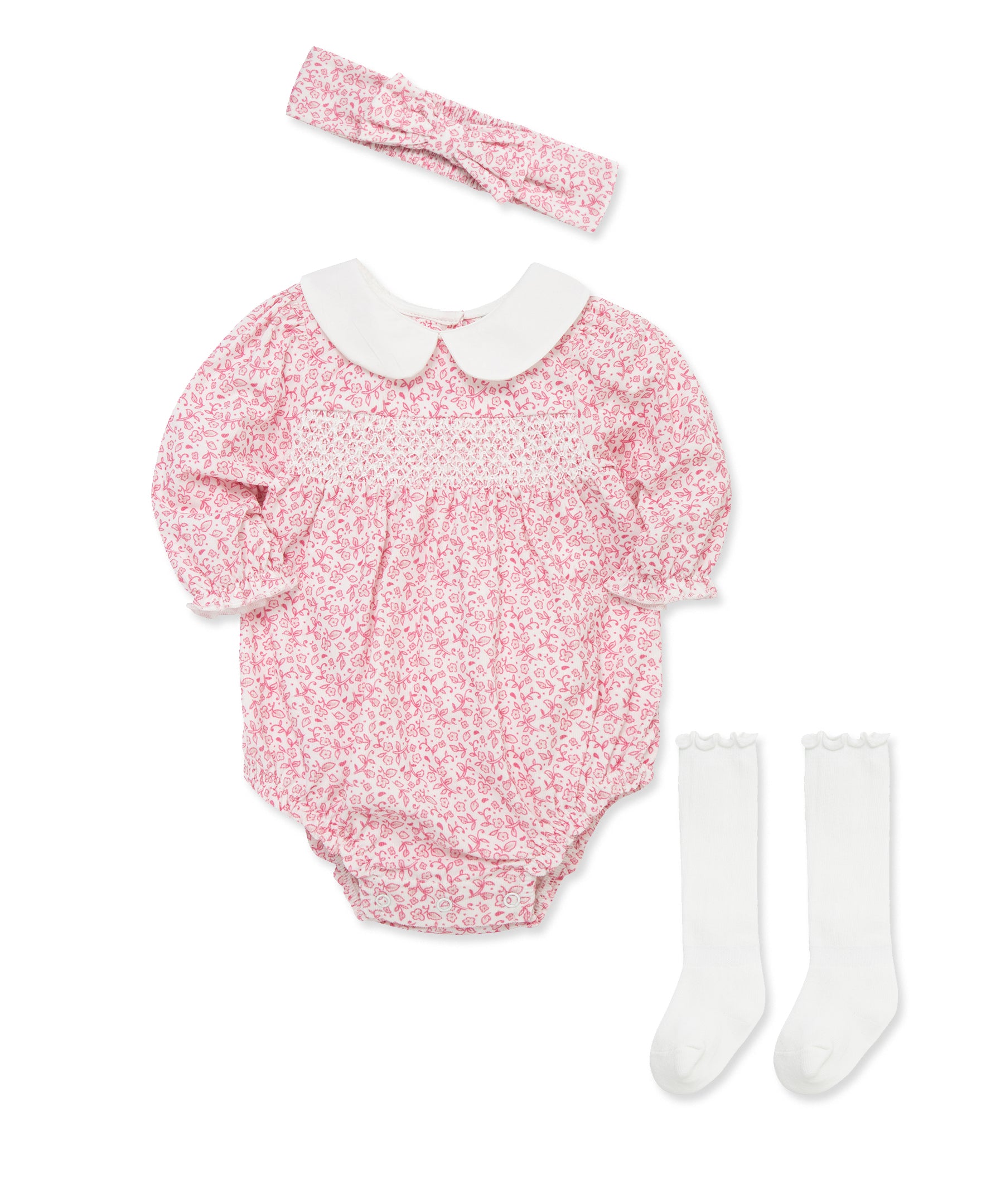 Floral Outline Woven Bubble Set - Little Me