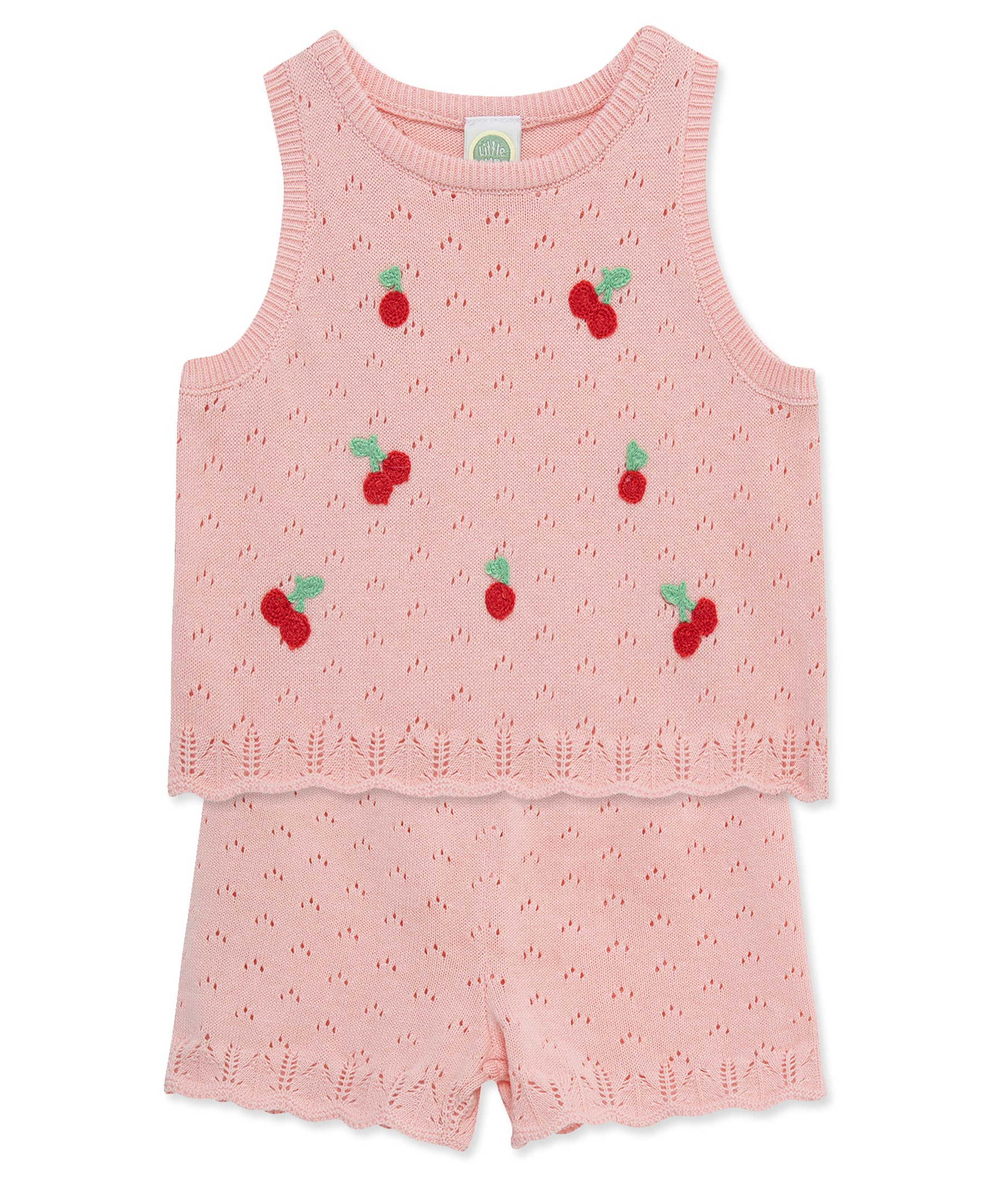 Cherry Pointelle Knit Short Set