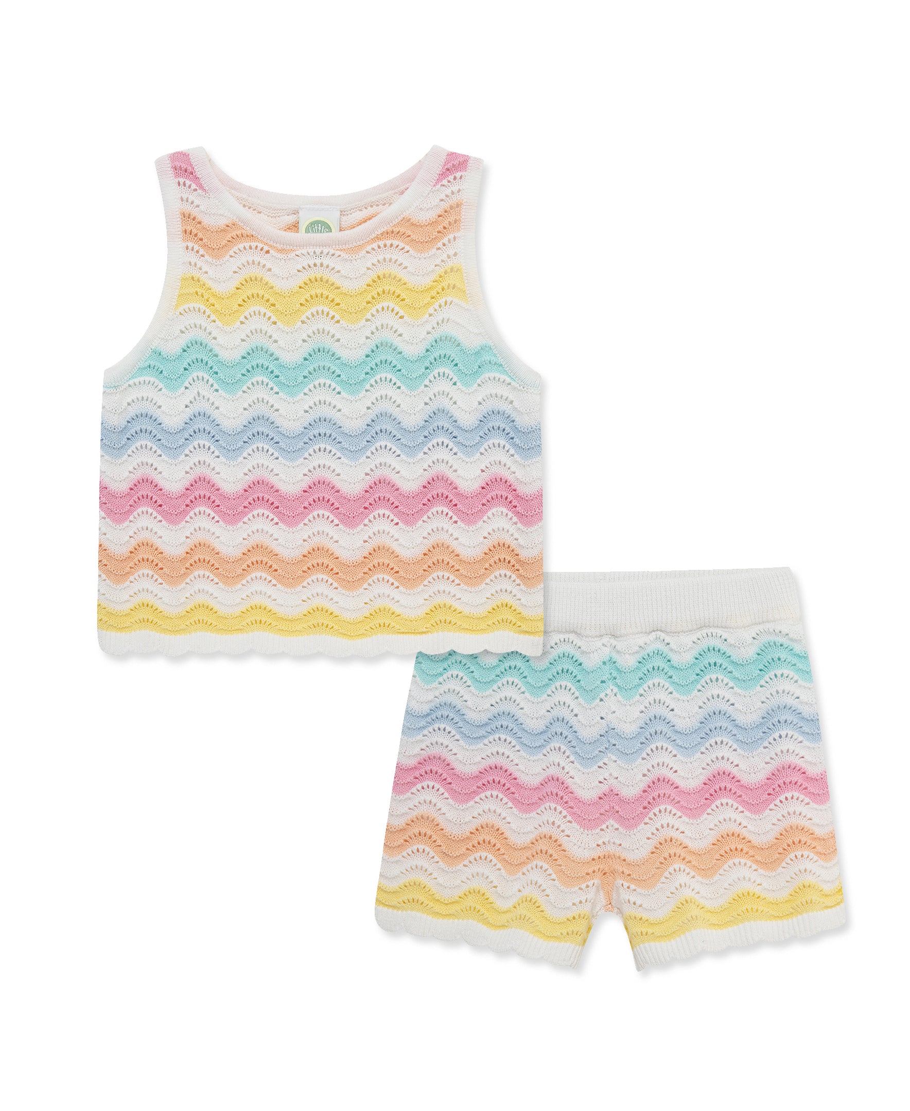Wavy Pointelle Knit Short Set