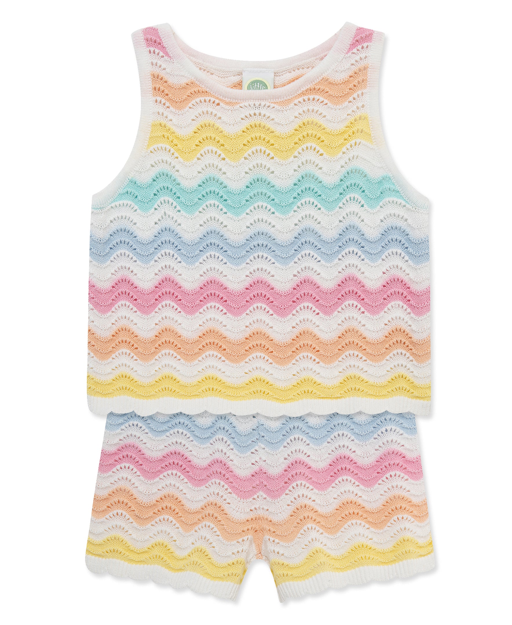 Wavy Pointelle Knit Short Set