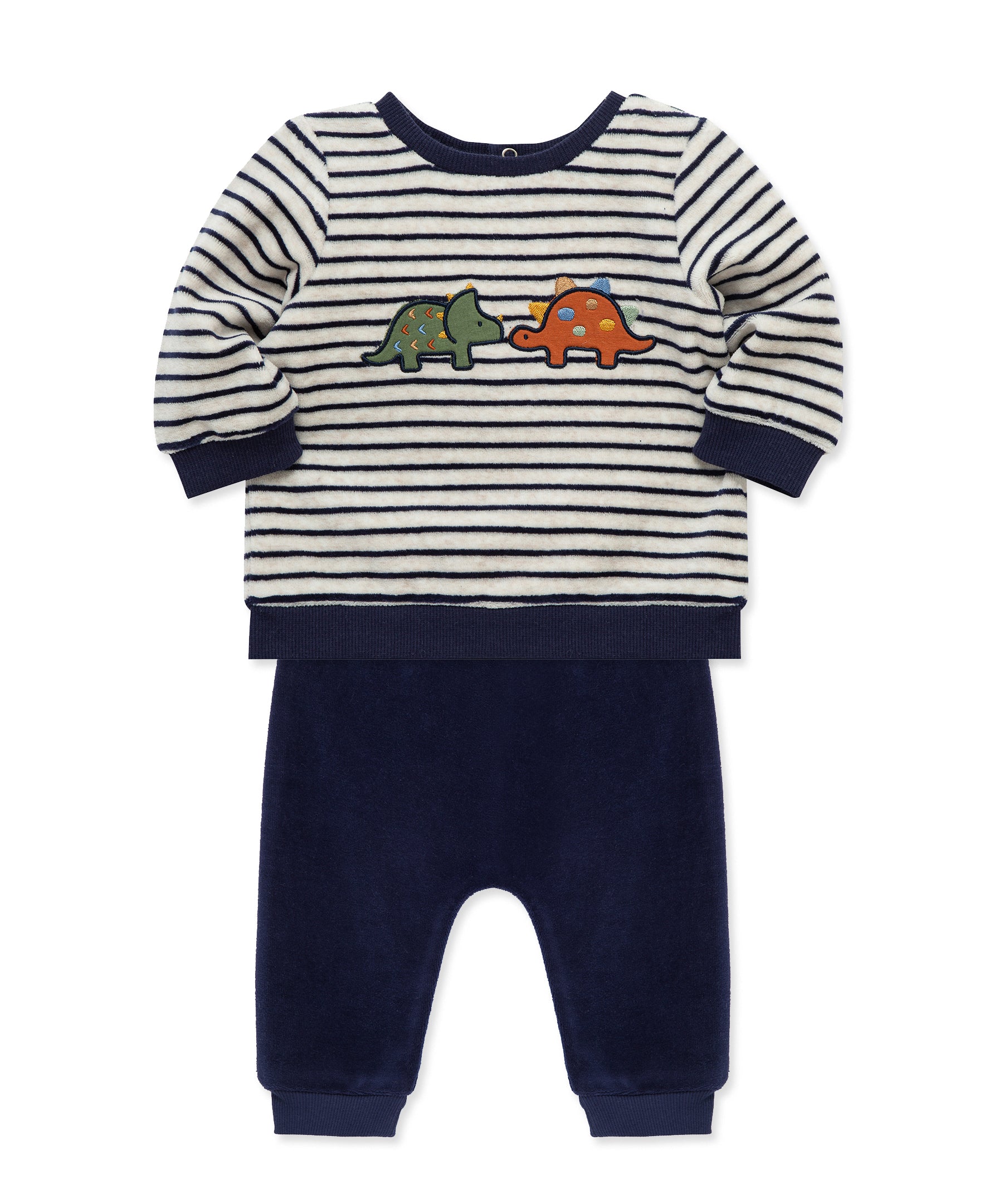 Dino Stripe Velour Jogger Set (3M-12M) - Little Me