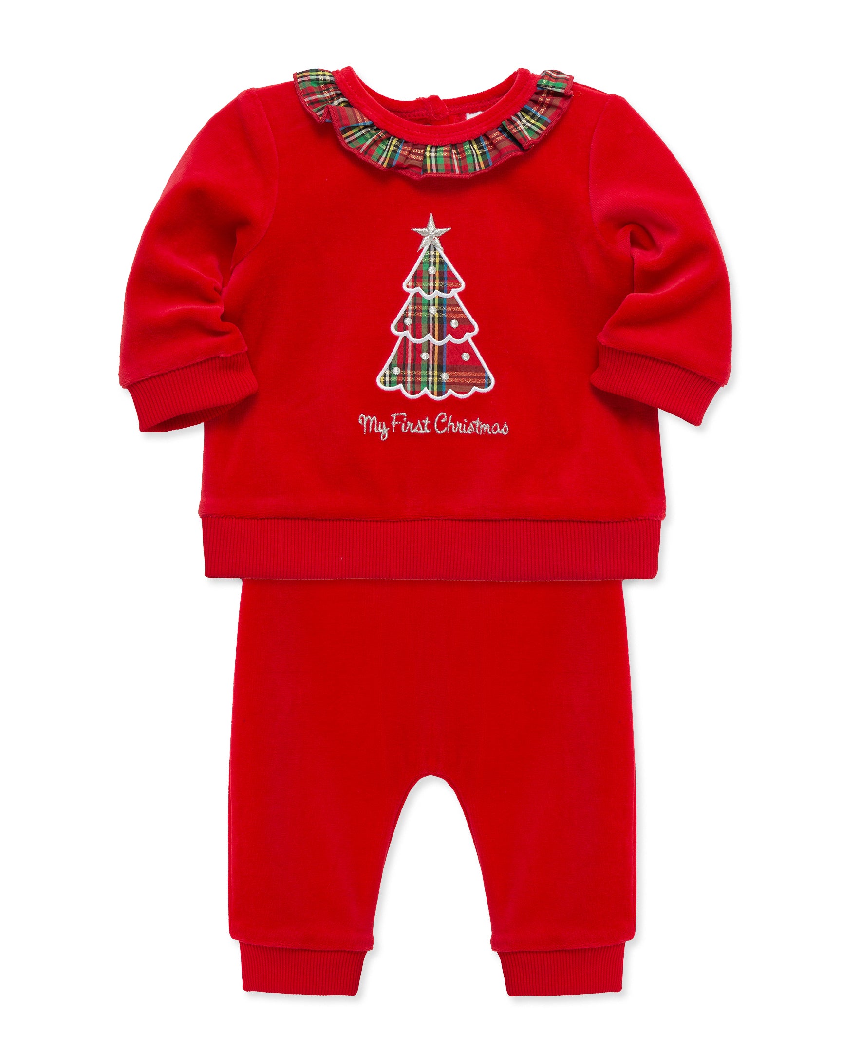 Plaid Tree Velour Pant Set (3M-9M) - Little Me