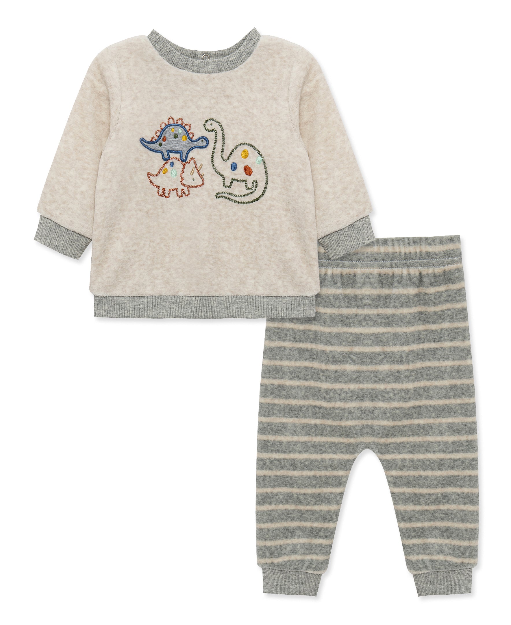 Dino Stripe Velour Pant Set (3M-12M) - Little Me