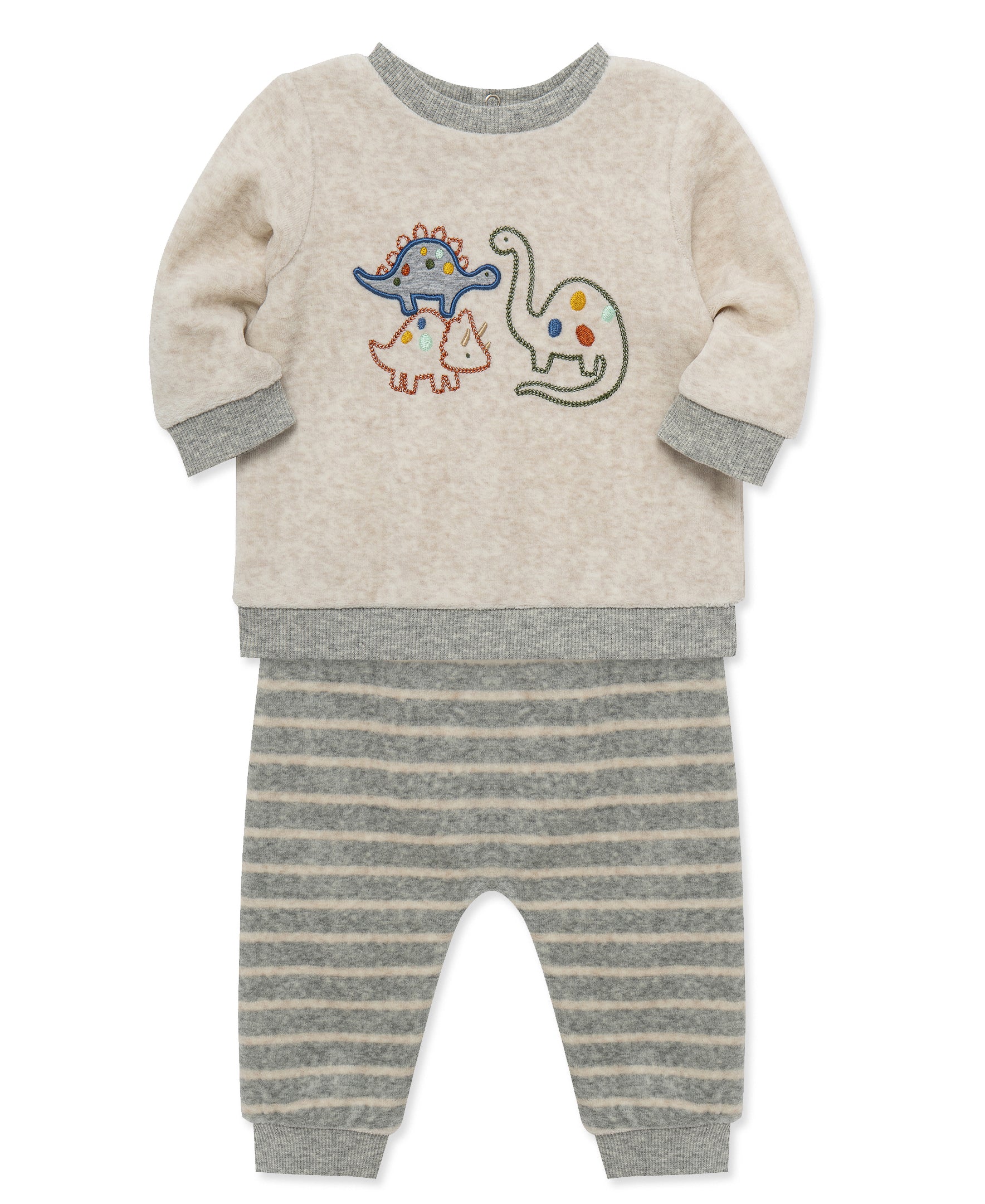 Dino Stripe Velour Pant Set (3M-12M) - Little Me