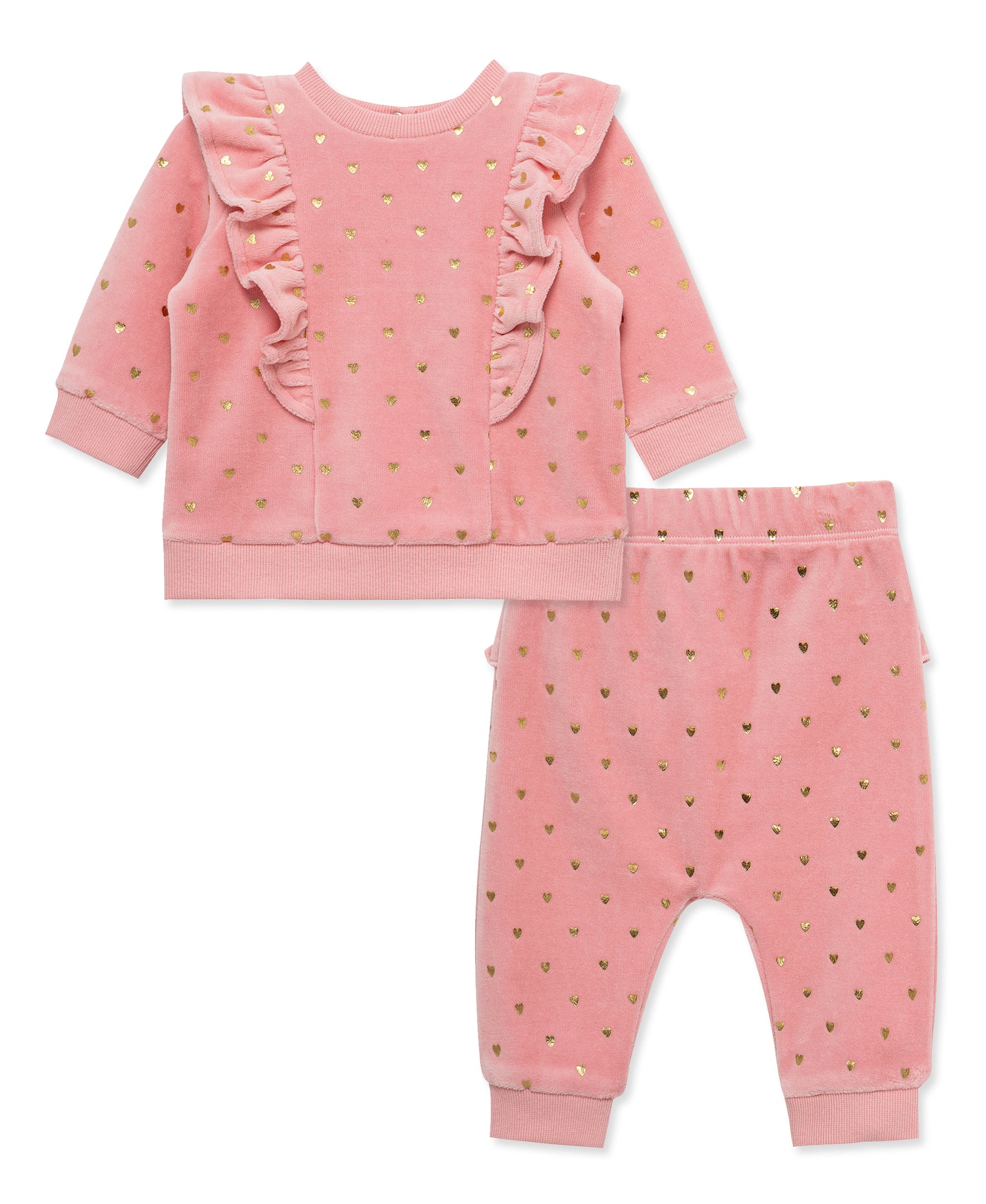 Gold Hearts Velour Pant Set (3M-12M) - Little Me
