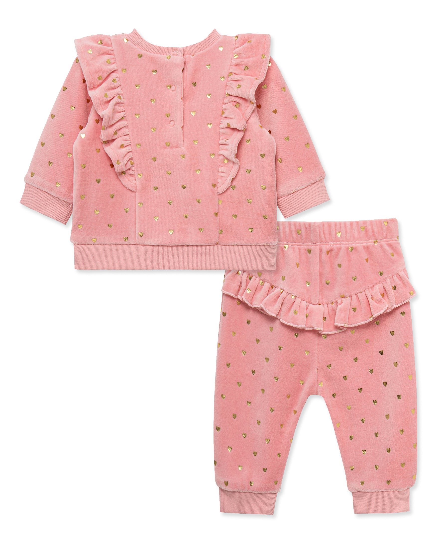 Gold Hearts Velour Pant Set (3M-12M) - Little Me