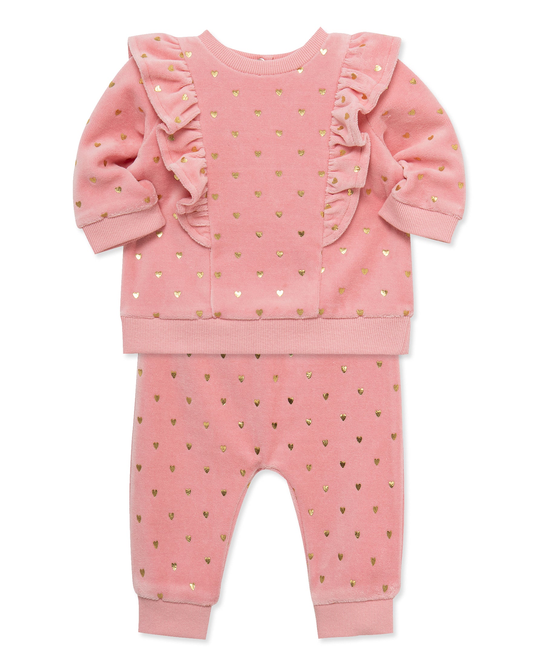 Gold Hearts Velour Pant Set (3M-12M) - Little Me