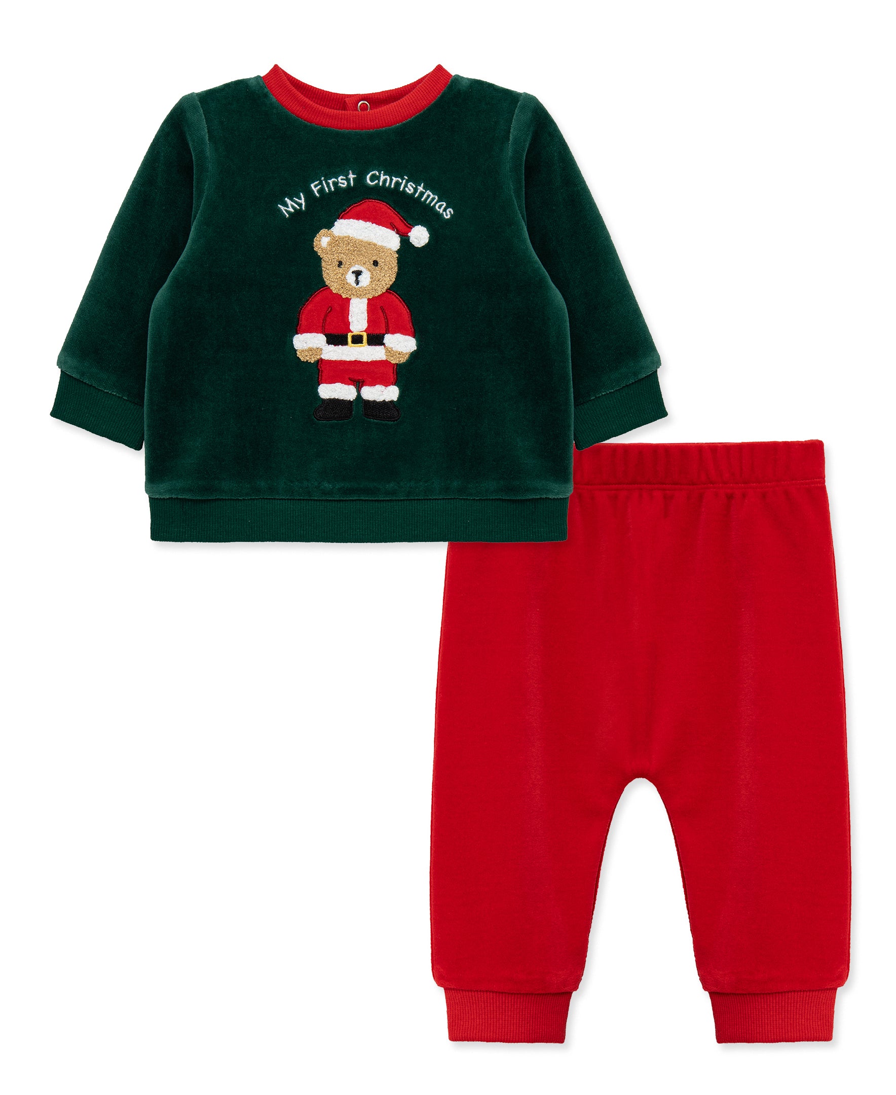 Santa Bear Velour Pant Set (3M-12M) - Little Me