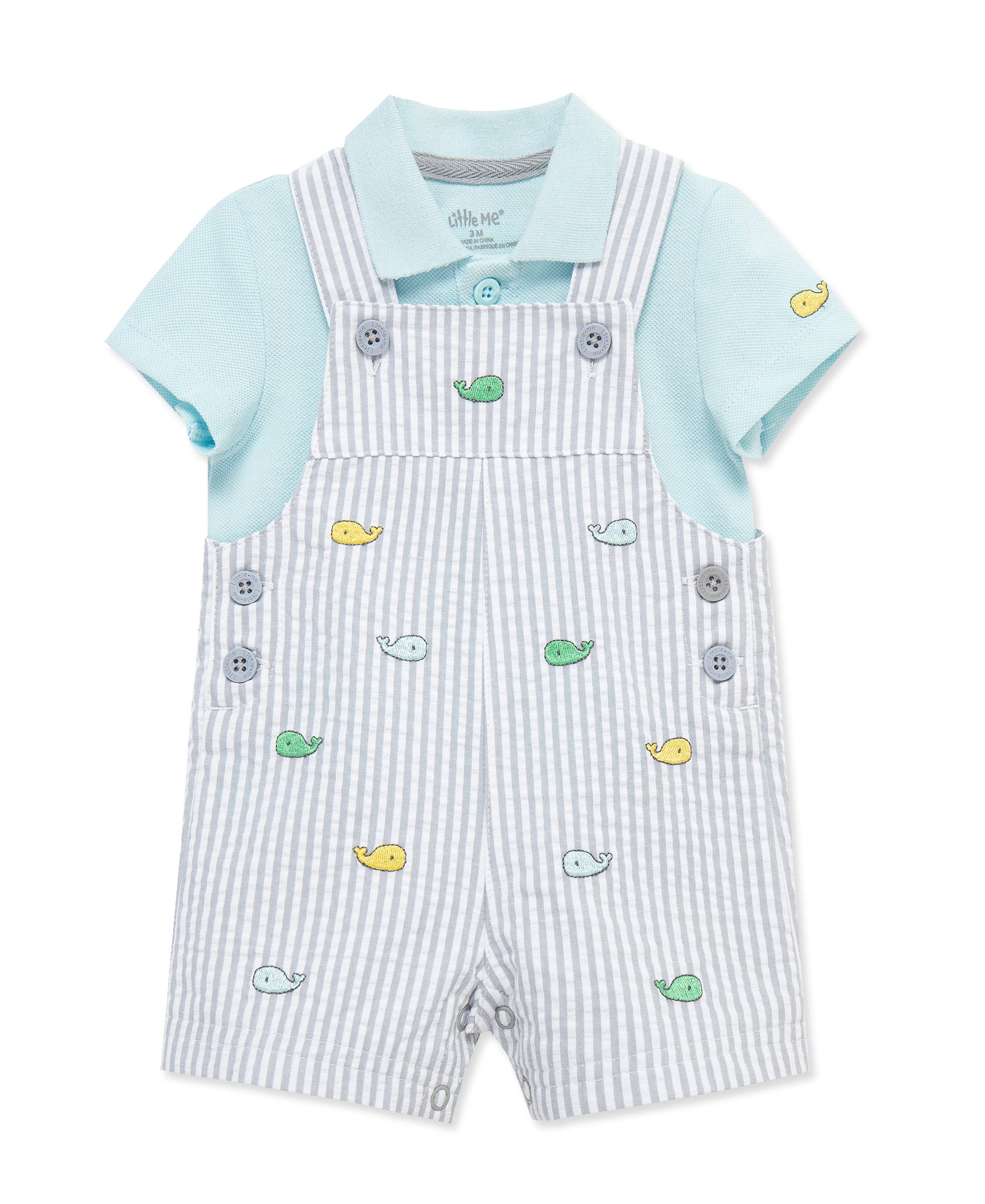 Whales Woven Shortall Set (12M-24M) - Little Me