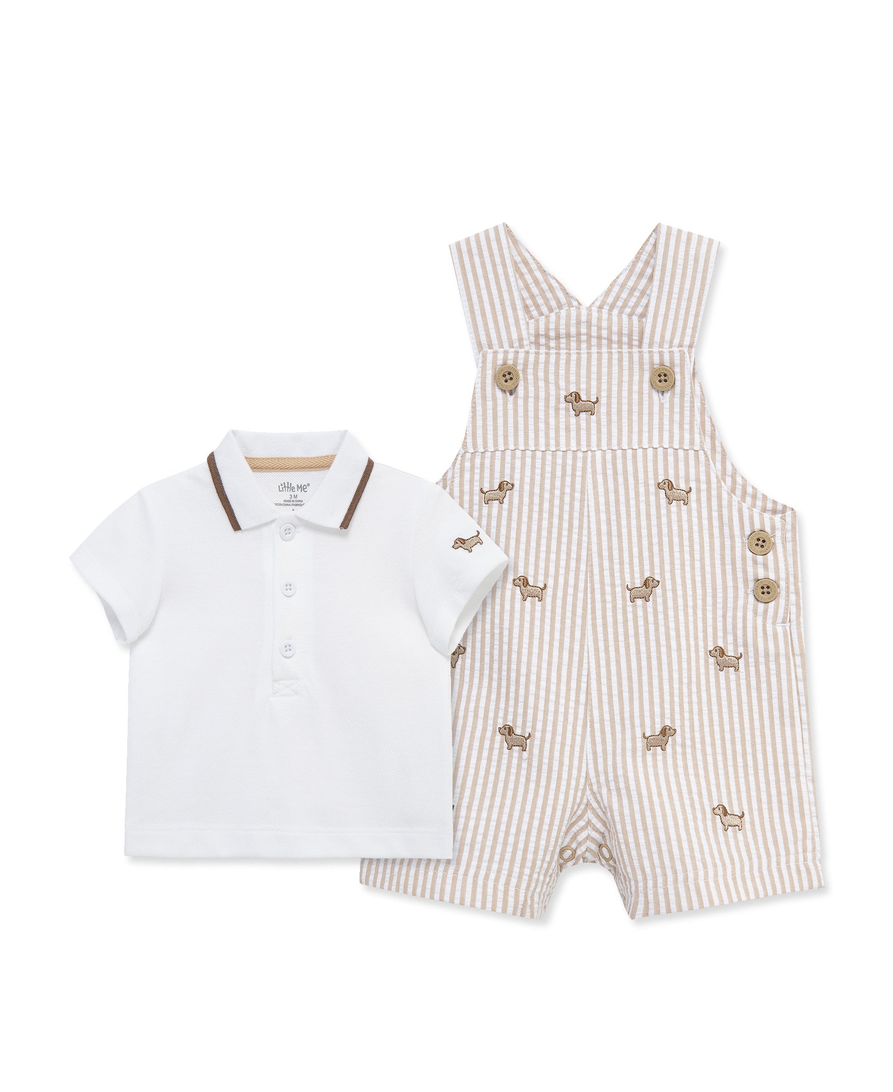 Puppies Woven Shortall Set (3M-12M)