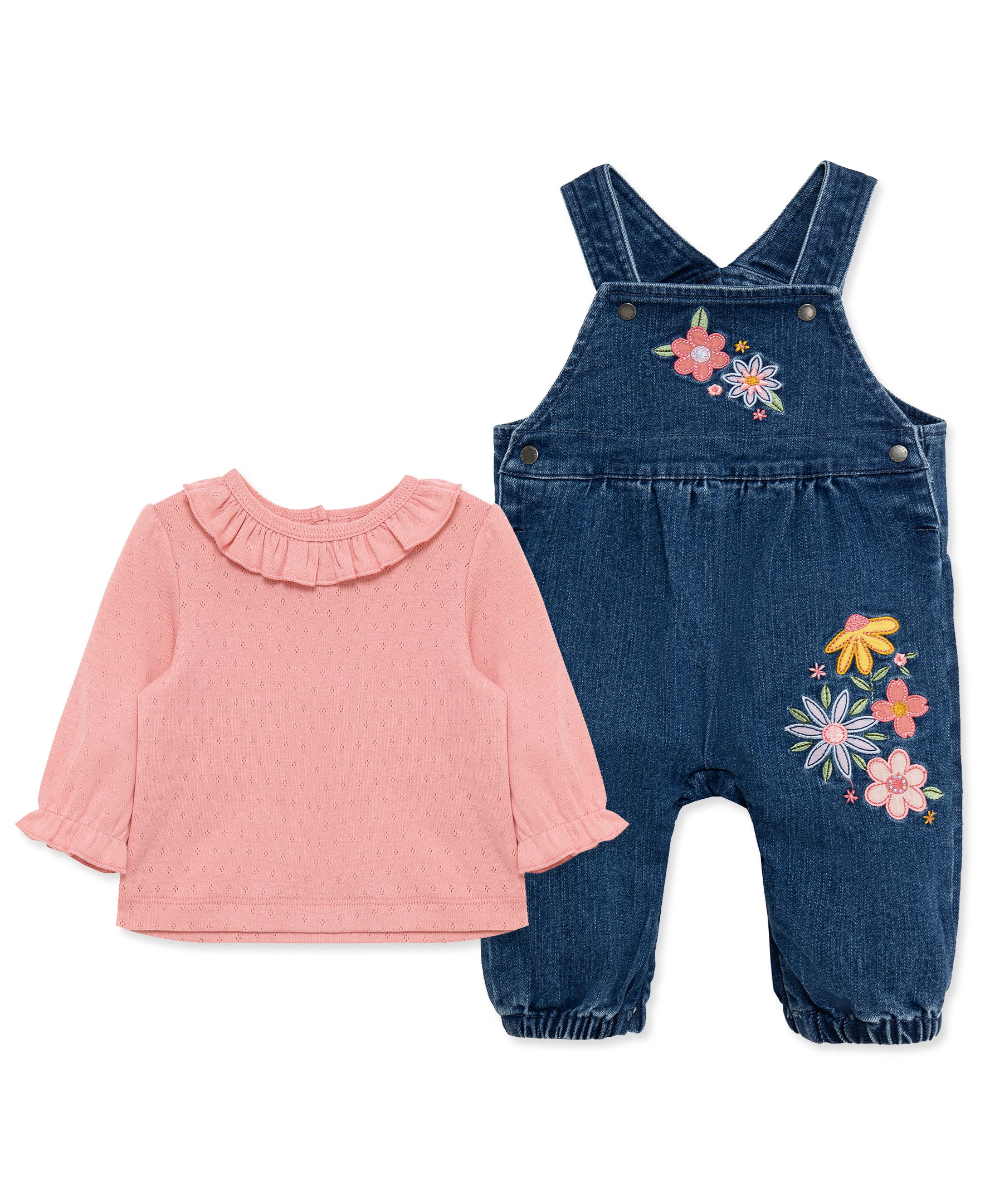 Flowers Woven Overall Set (3M-12M) - Little Me