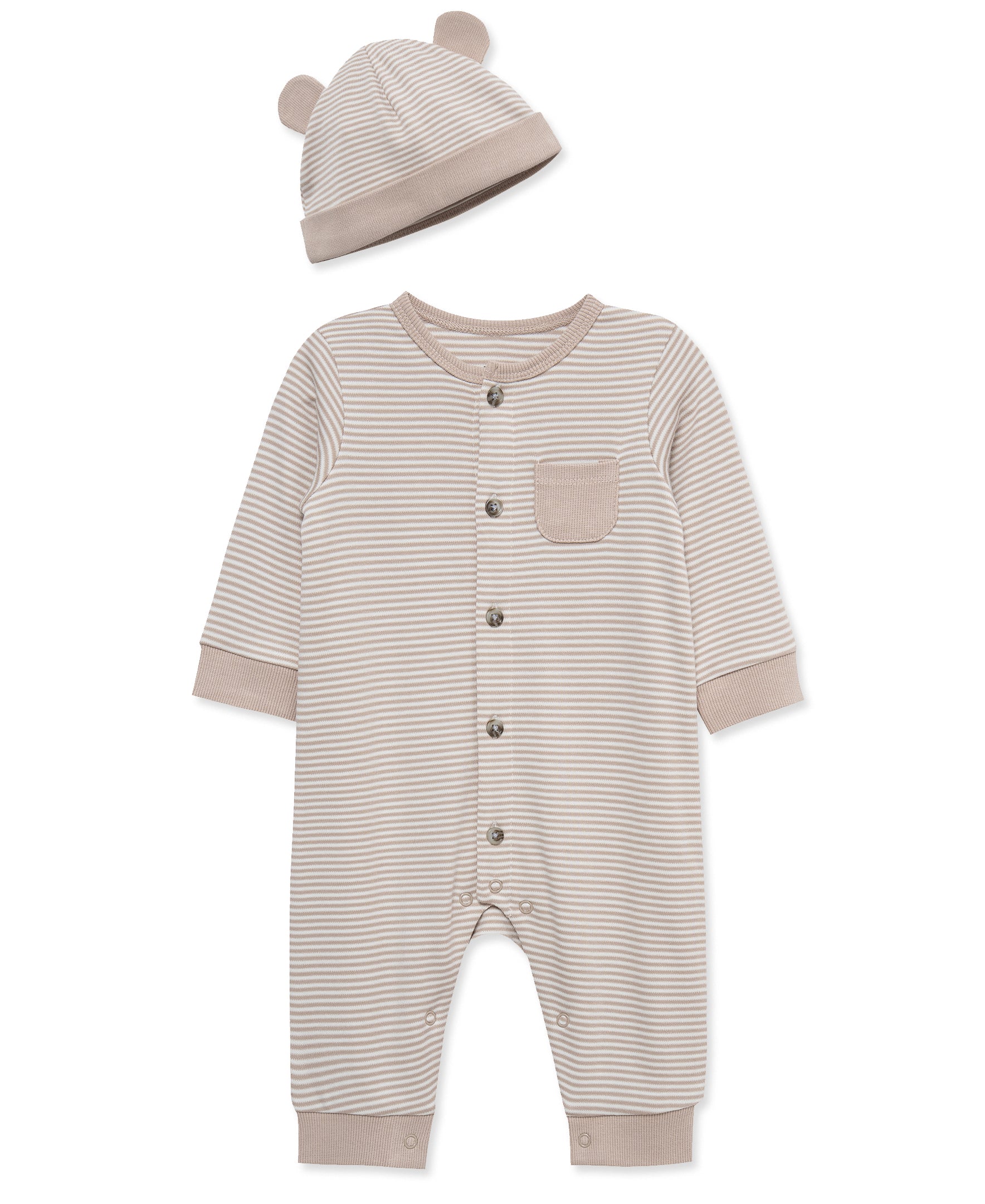 Taupe Striped Coverall & Hat - Little Me