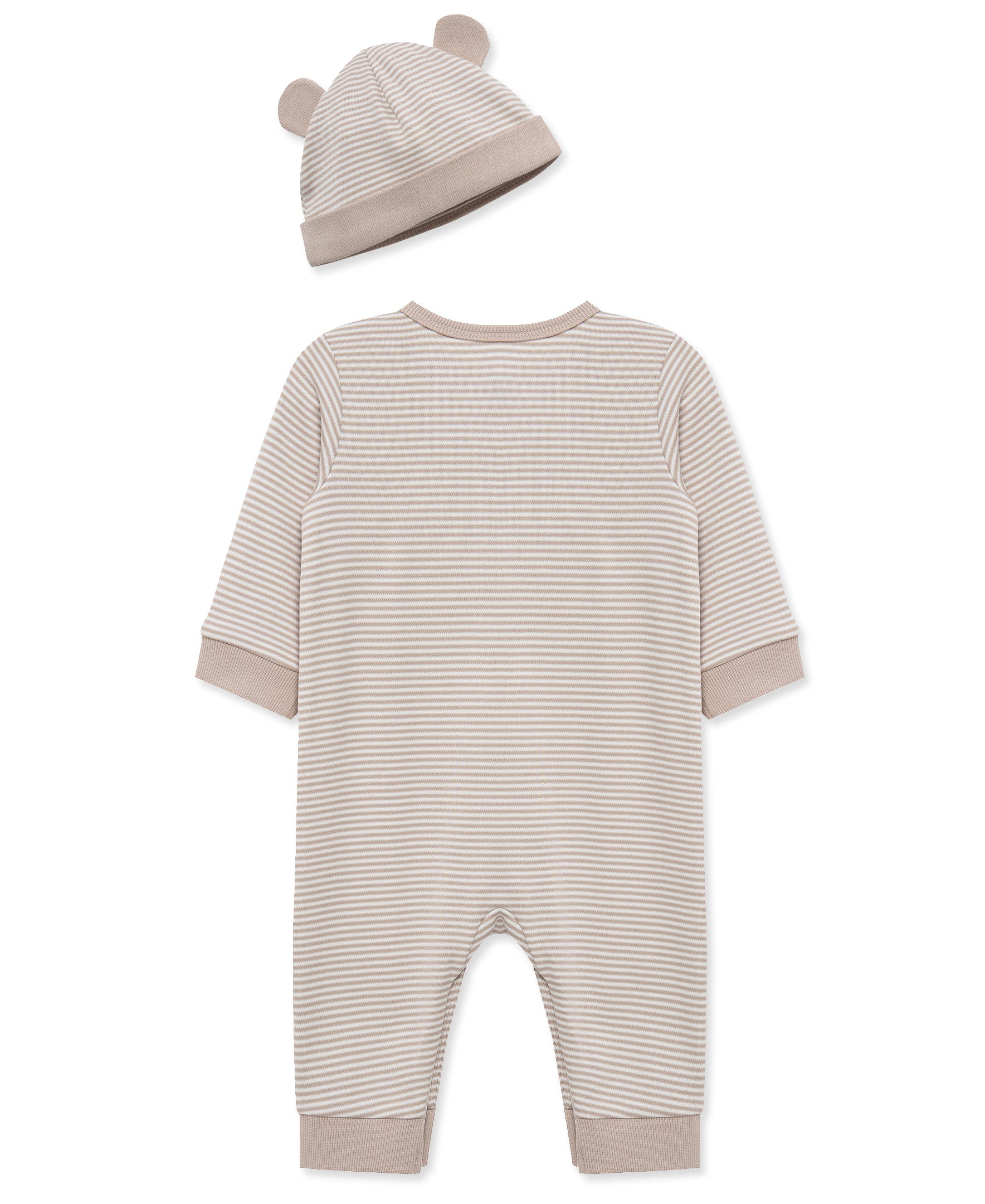 Taupe Striped Coverall & Hat - Little Me