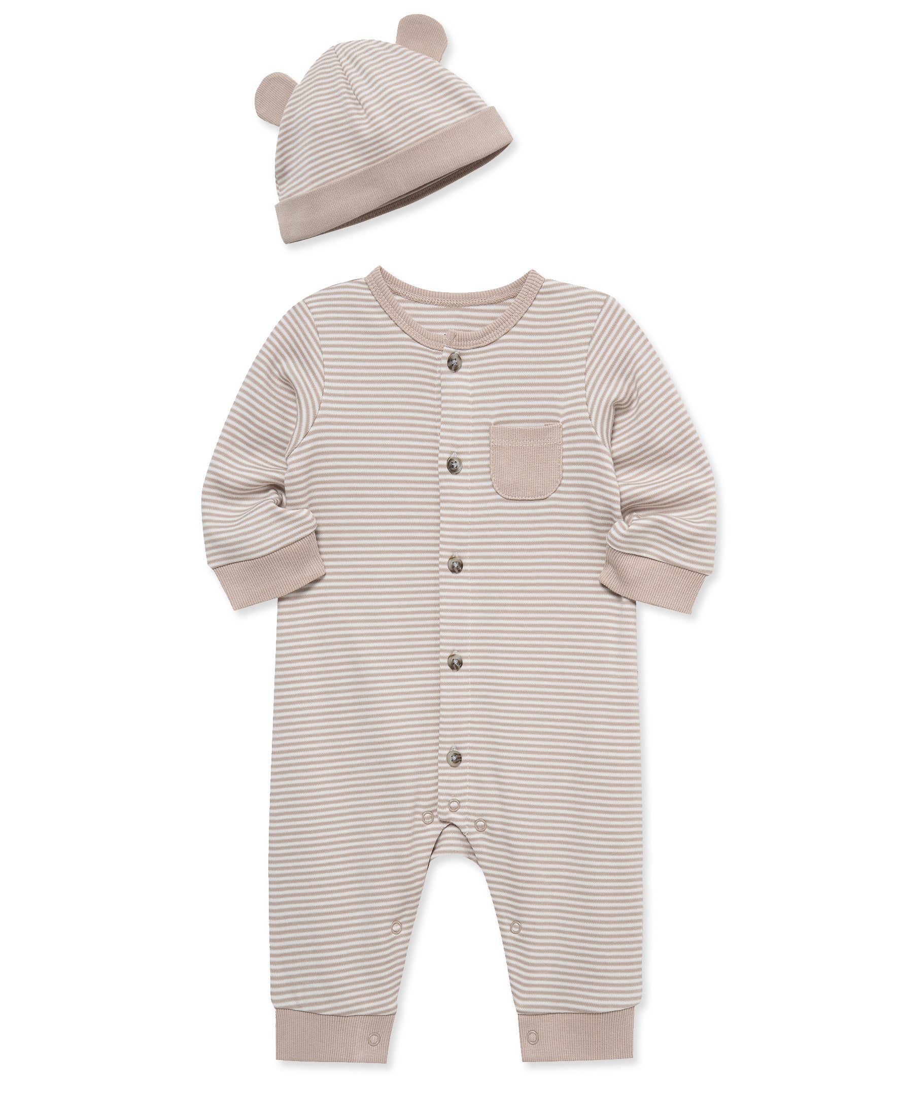 Taupe Striped Coverall & Hat - Little Me