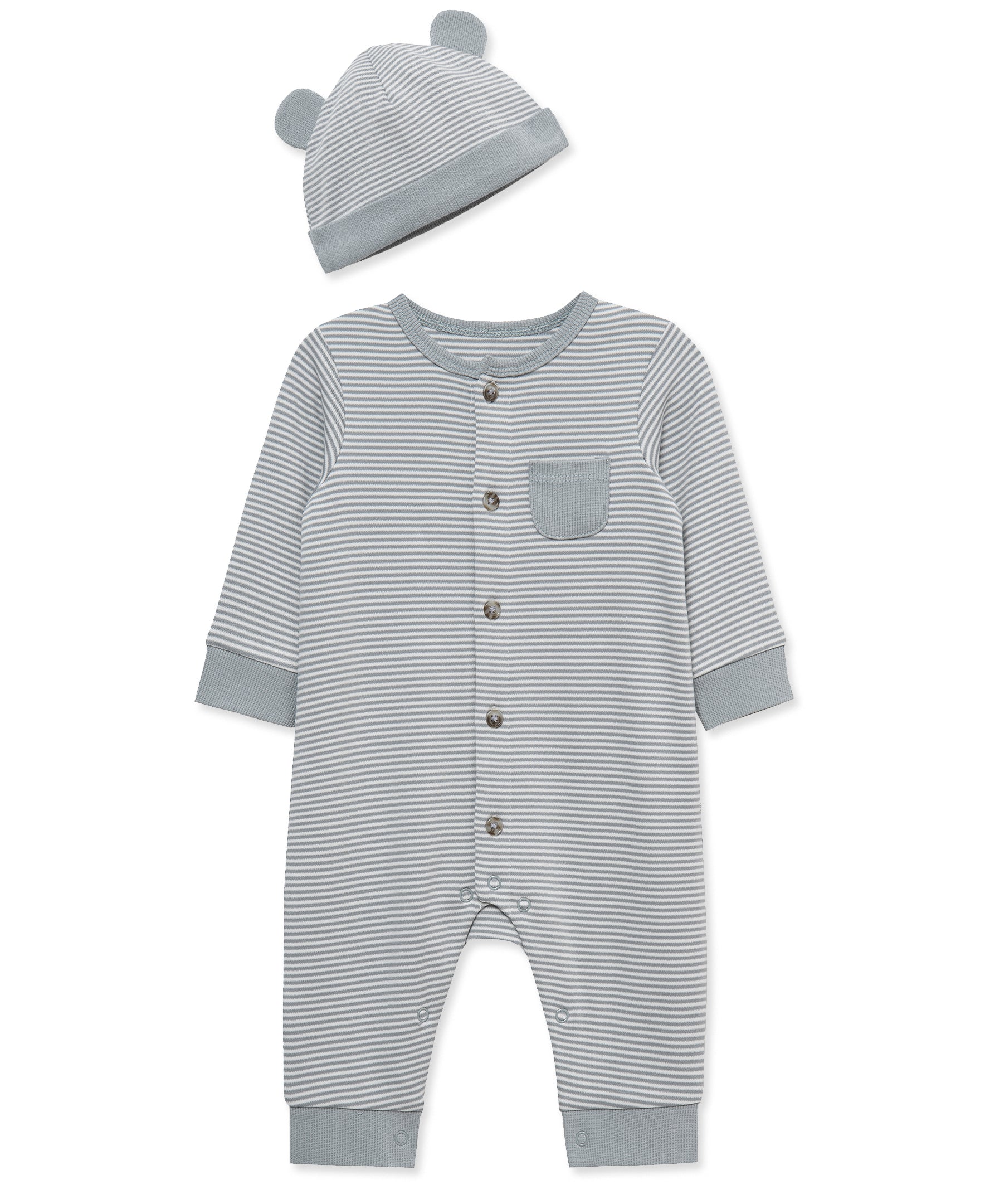 Grey Striped Coverall & Hat - Little Me