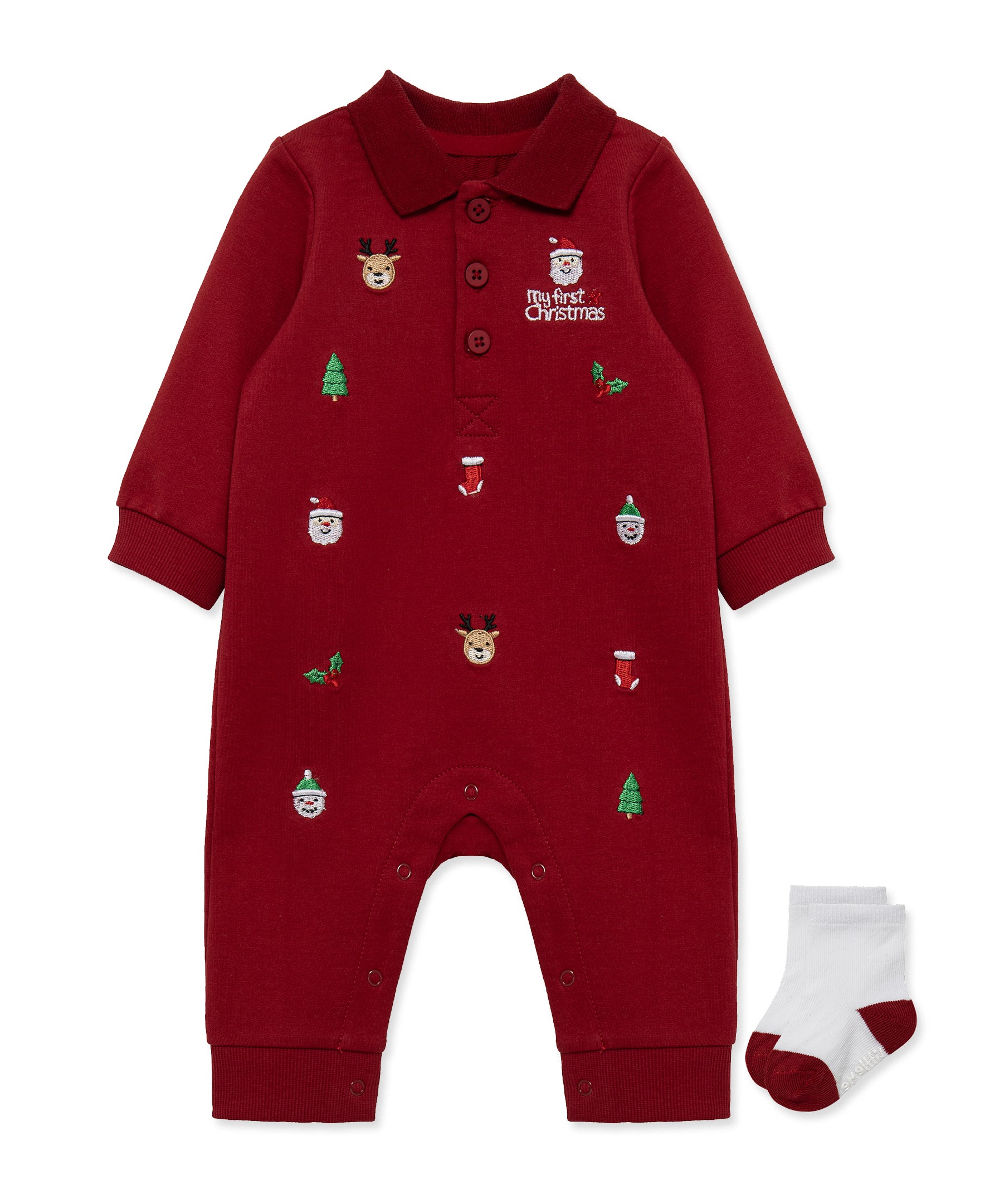 Festive Coverall & Sock Set (3M-12M) - Little Me