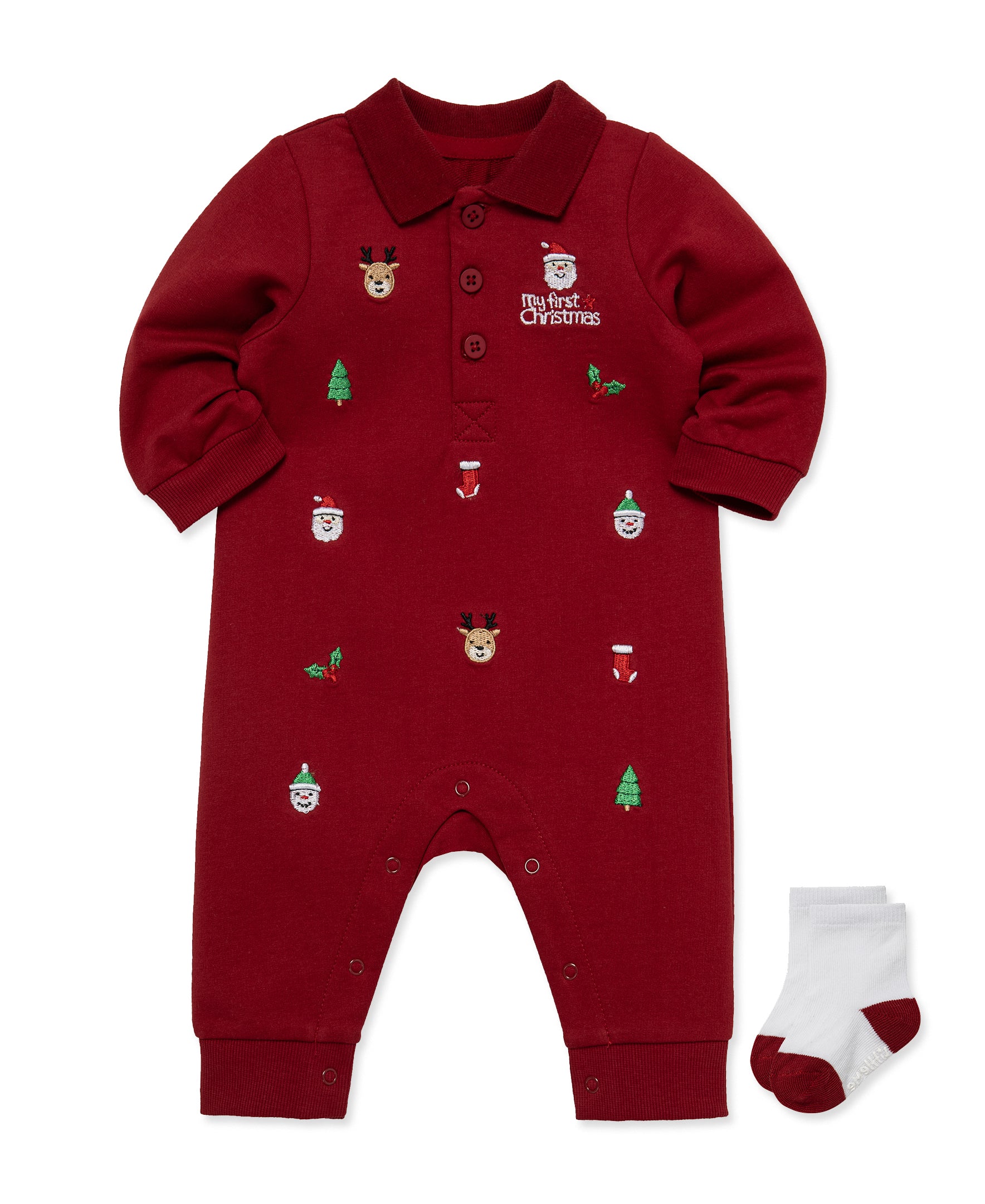Festive Coverall & Sock Set (3M-12M) - Little Me