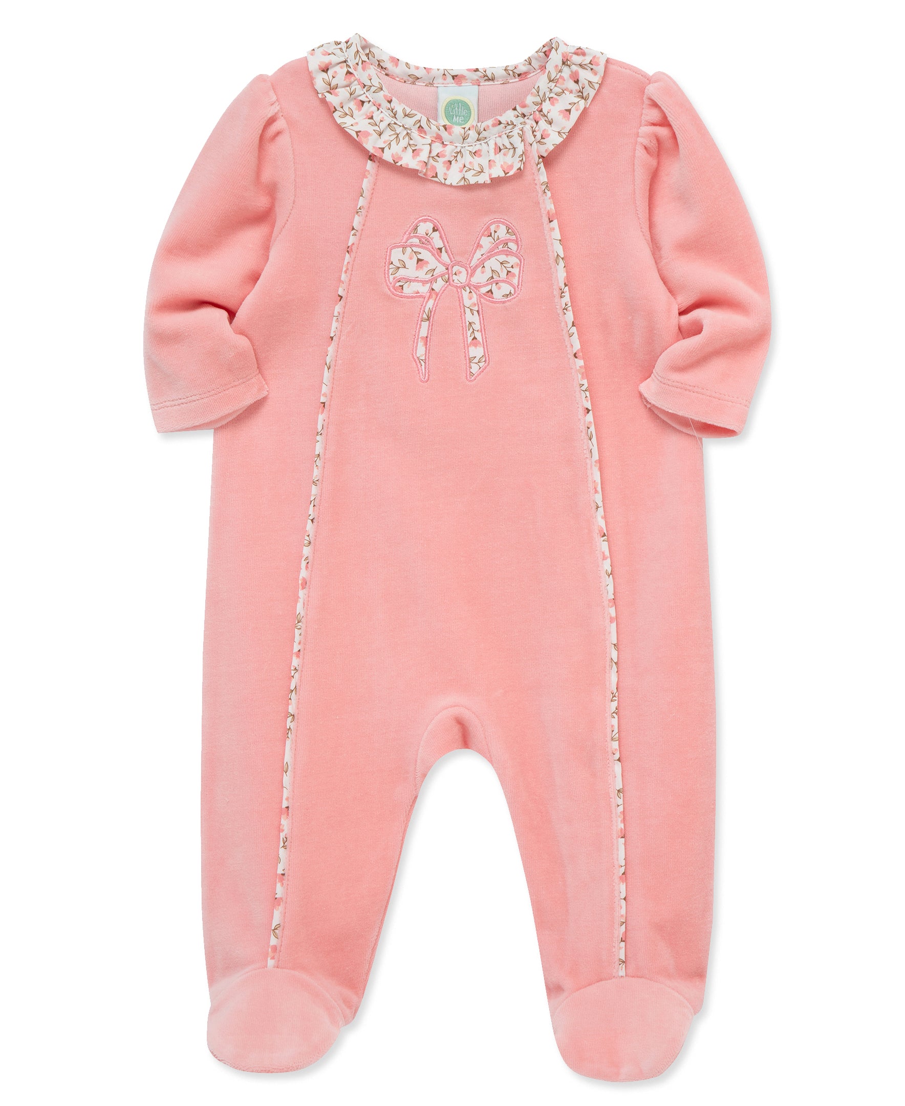 Floral Bow Velour Footie (3M-9M)