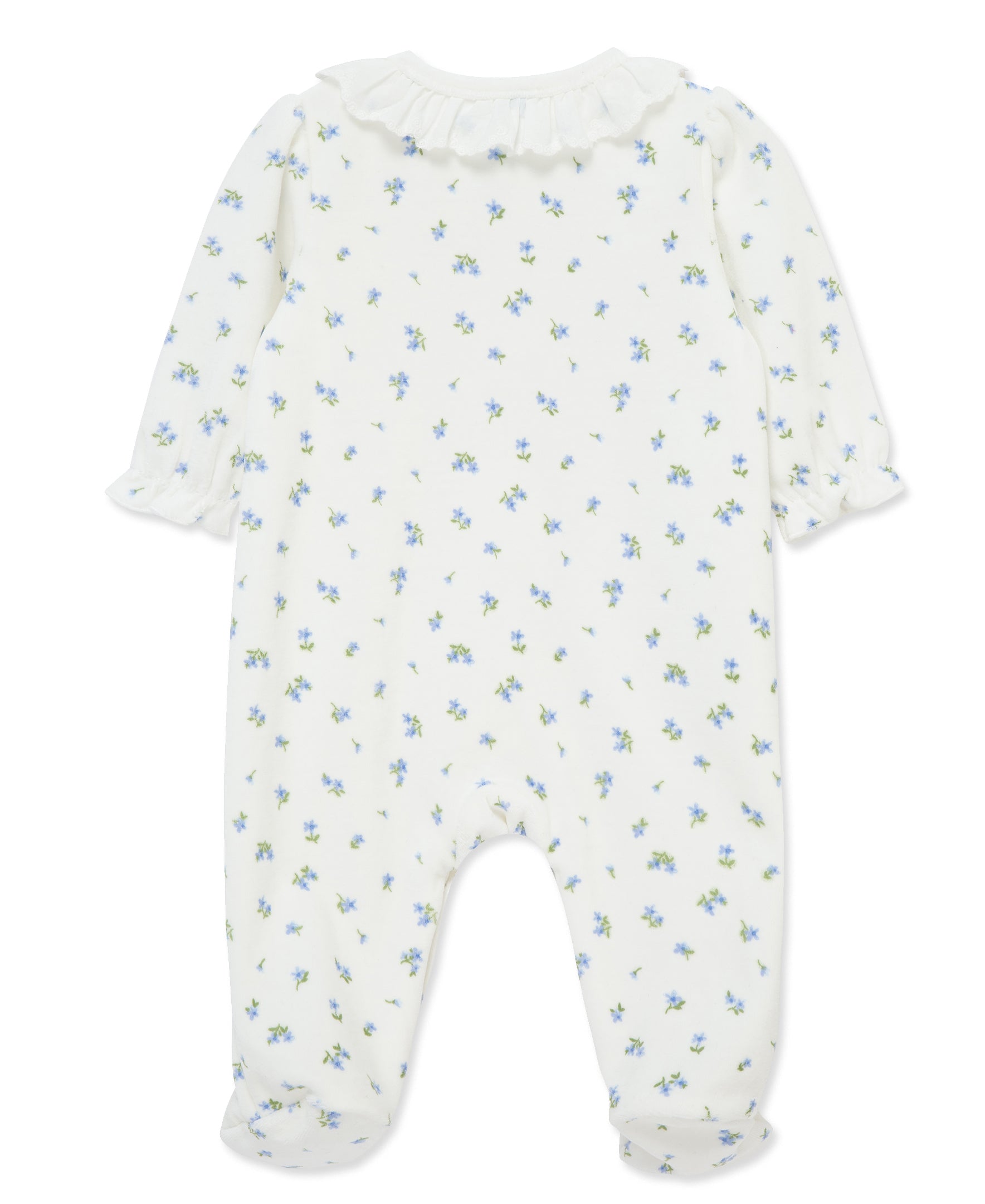Tiny Blue Floral Velour Footie (3M-9M) - Little Me