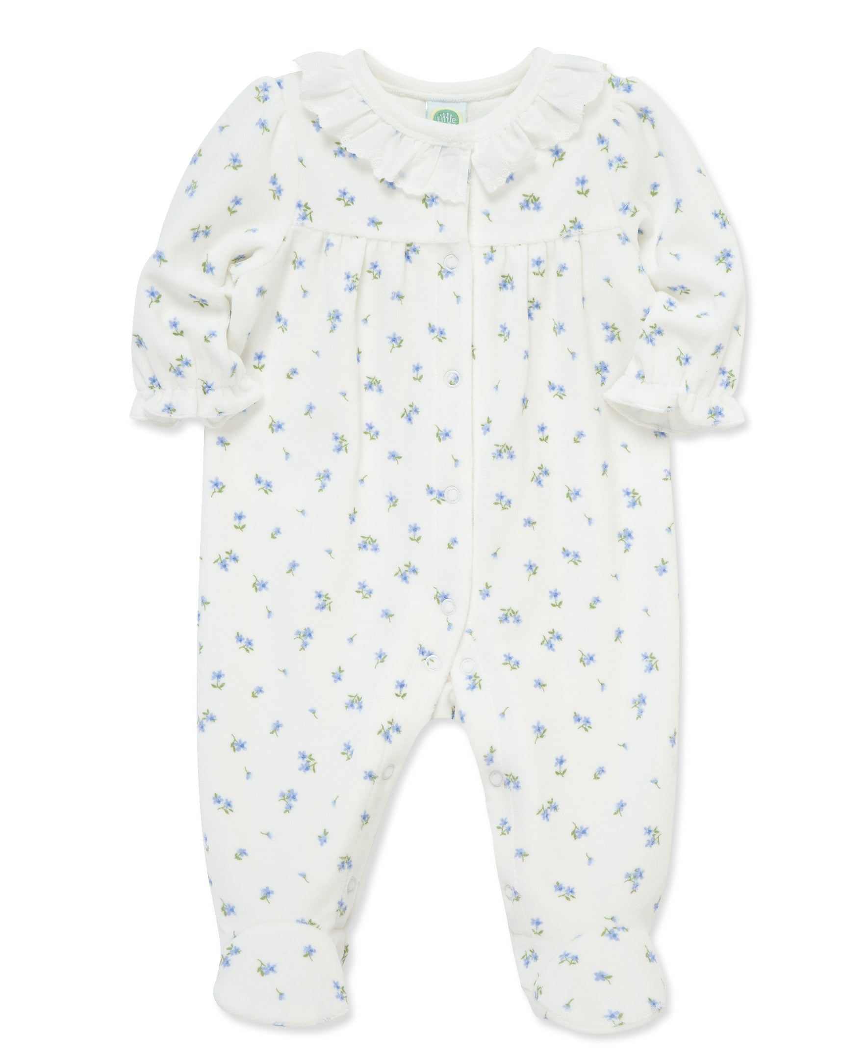 Tiny Blue Floral Velour Footie (3M-9M)