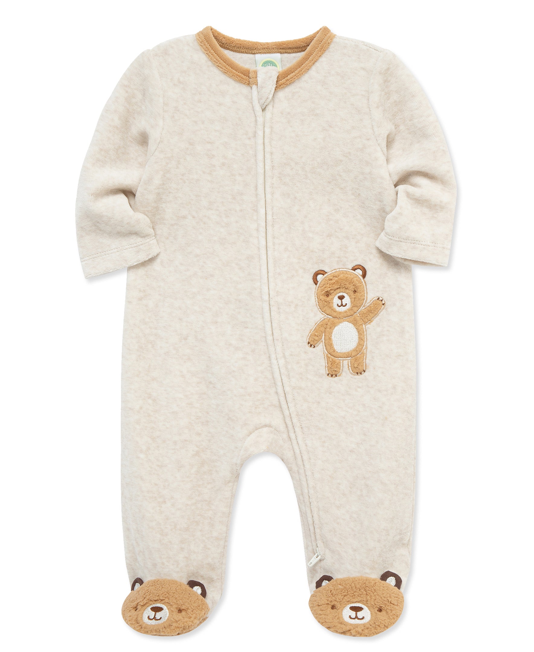 Fuzzy Bear Zip Velour Footie (3M-9M)