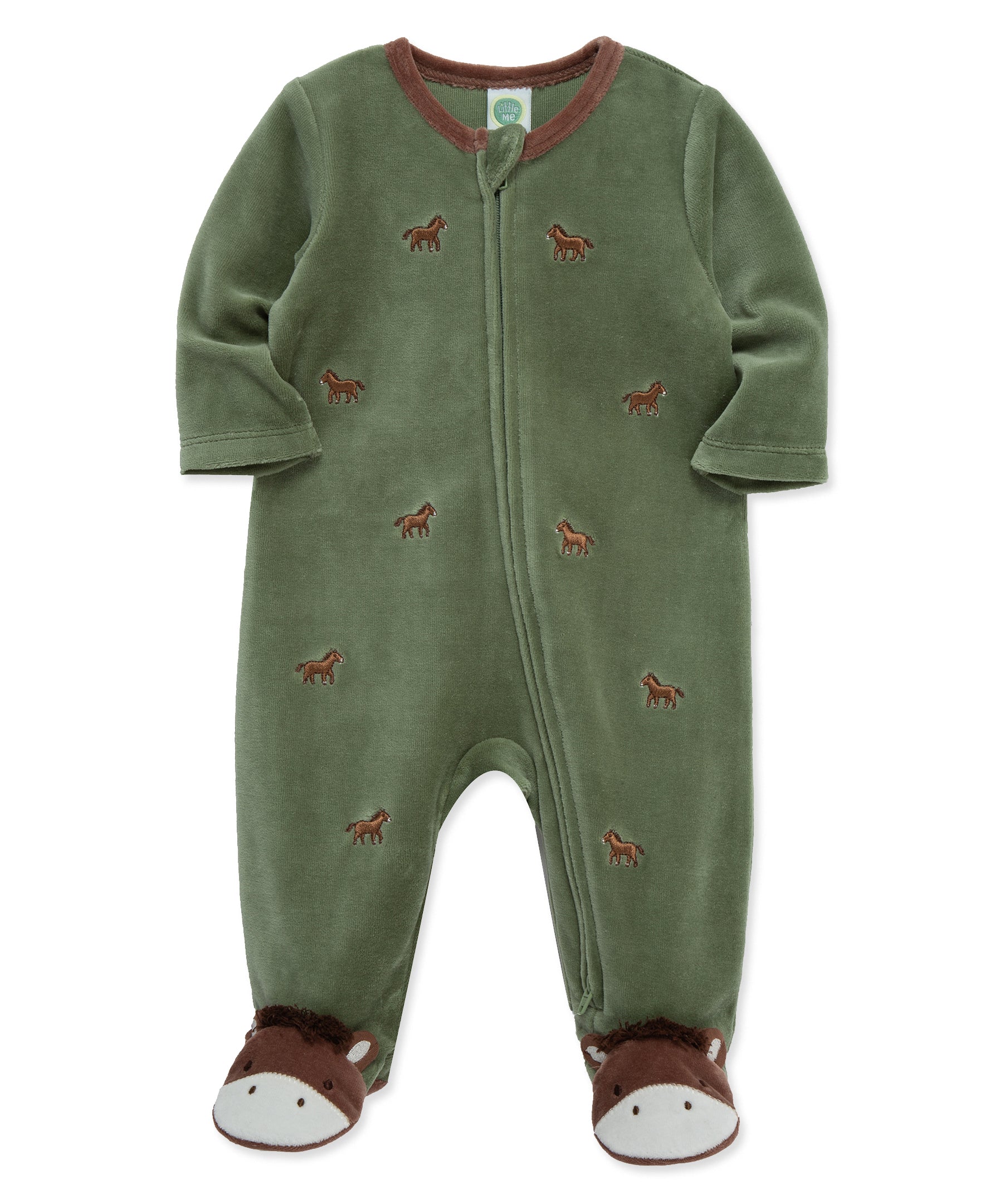 Horses Zip Velour Footie (3M-9M)