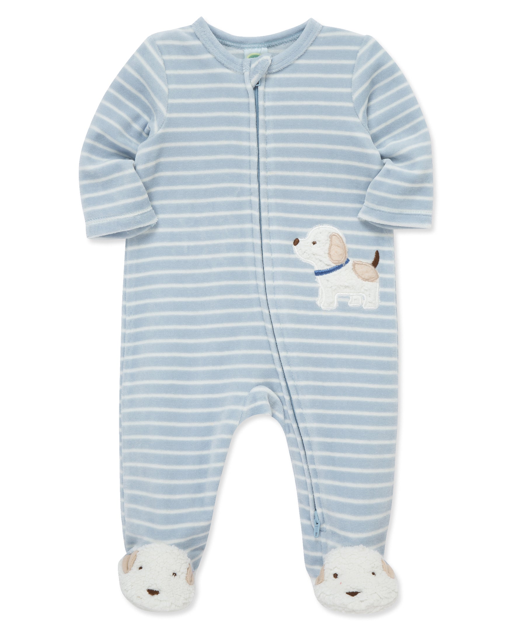 Fluffy Pup Zip Velour Footie (3M-9M)