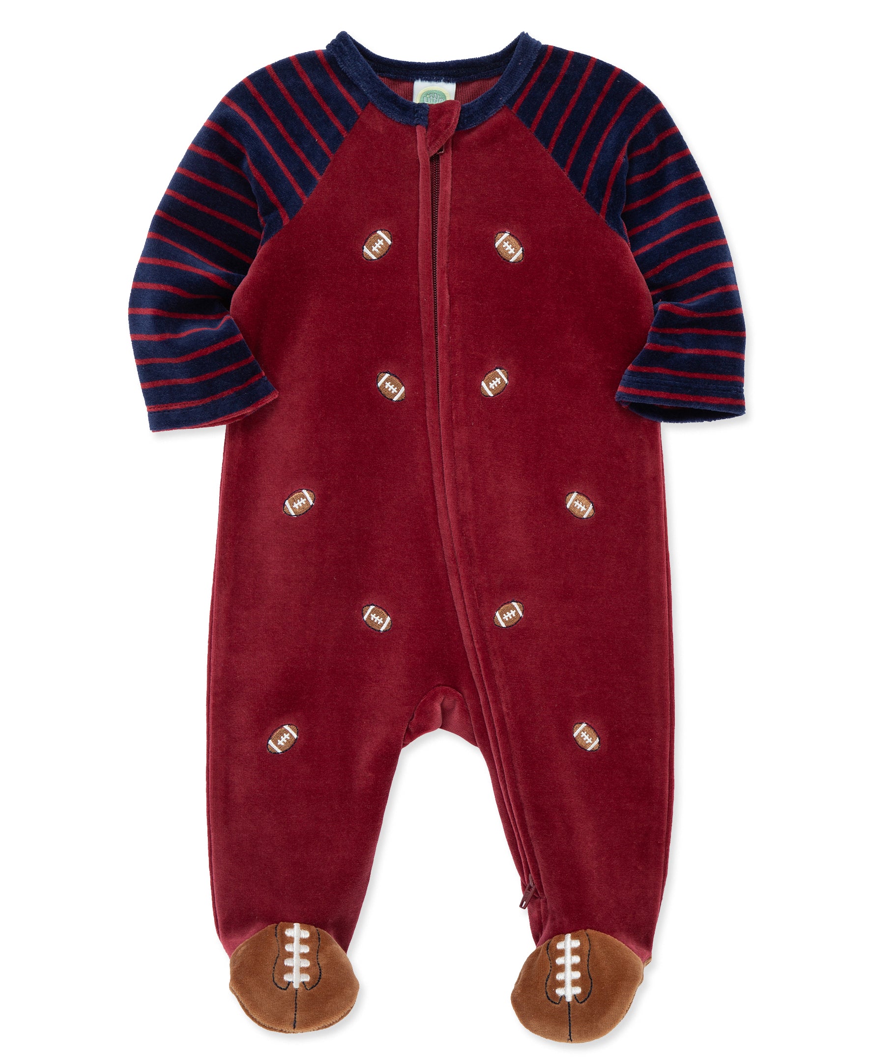 Football Zip Velour Footie (3M-9M)