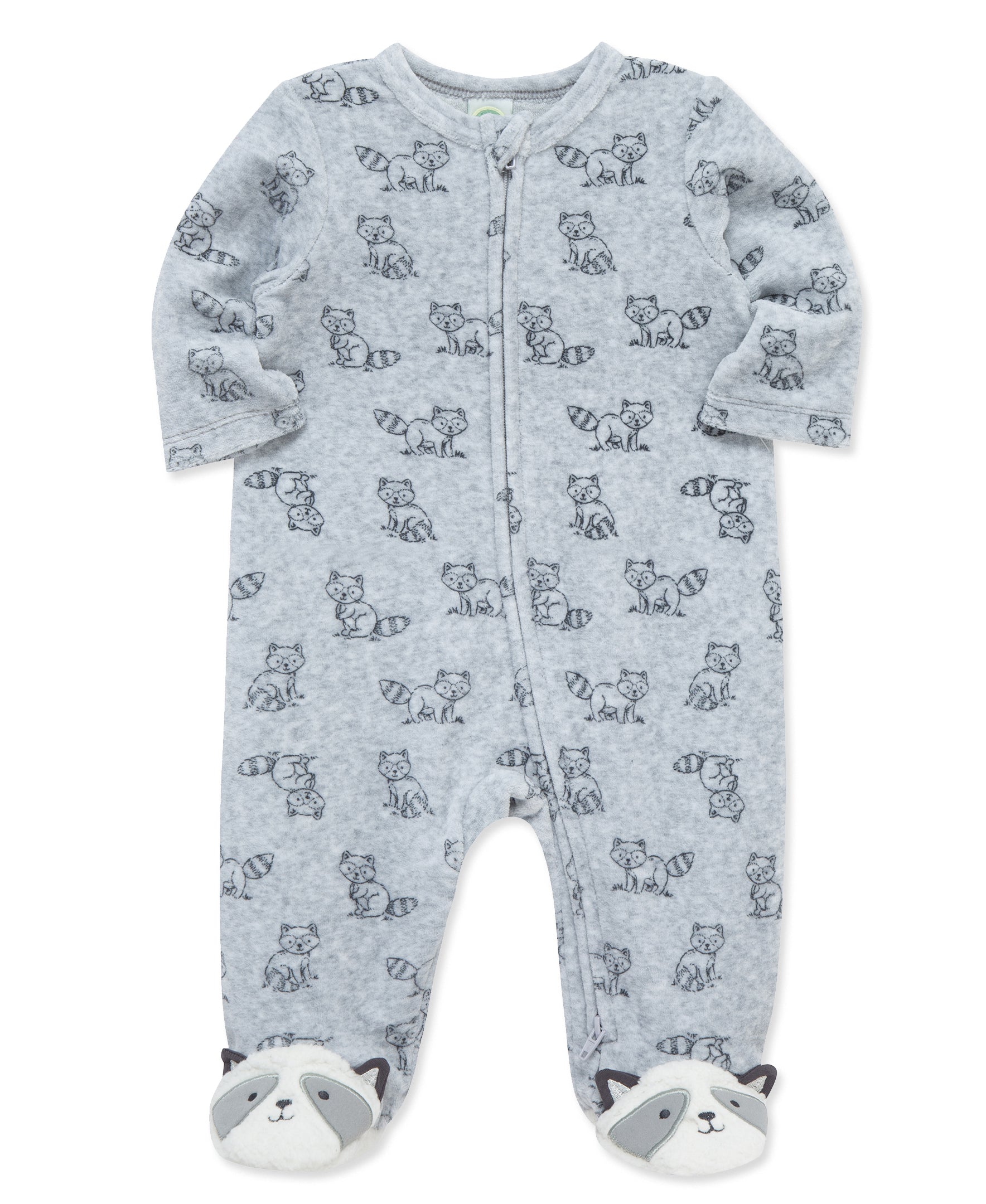 Racoon Zip Velour Footie (3M-9M)