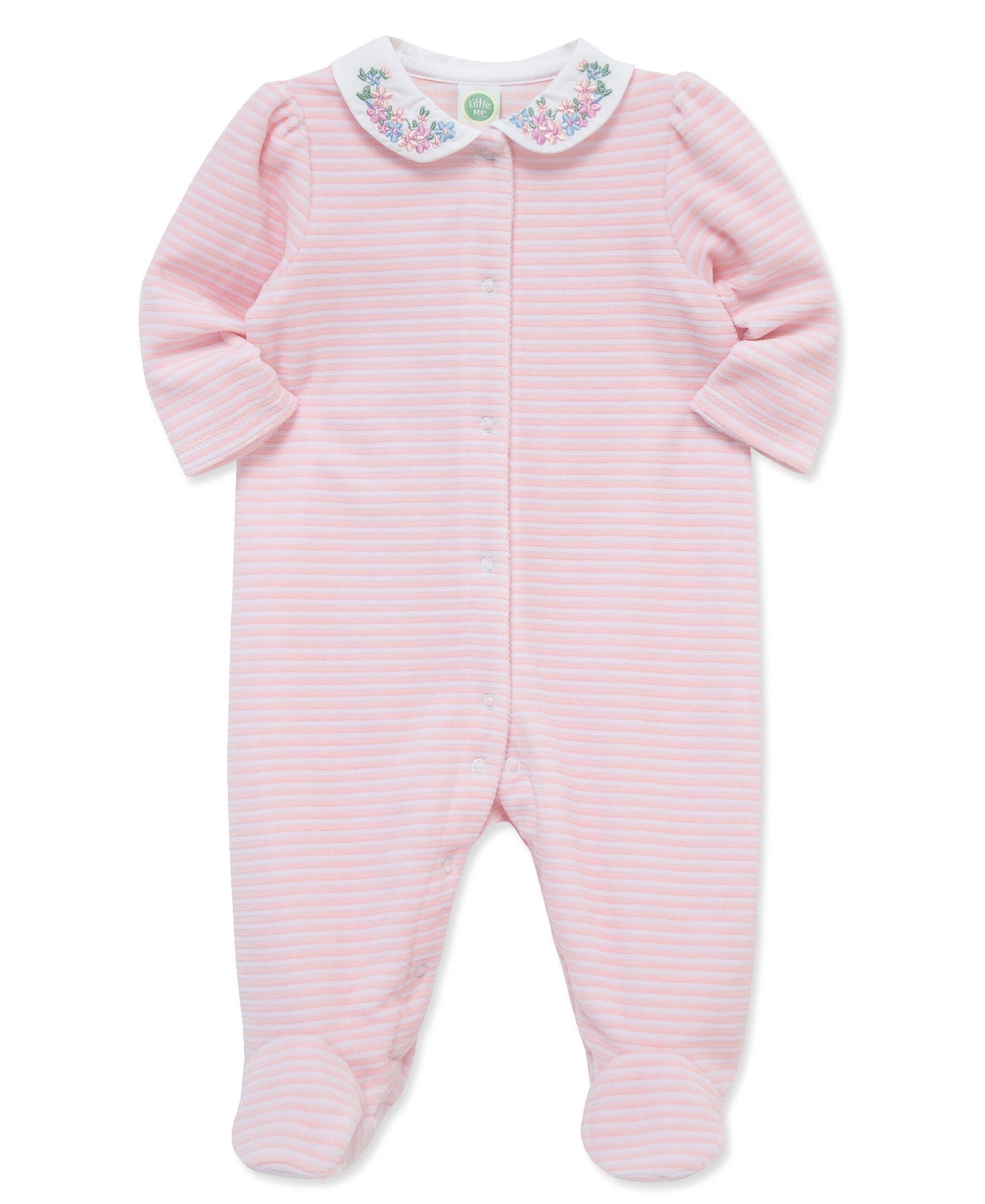 Floral Collar Velour Footie (3M-9M)