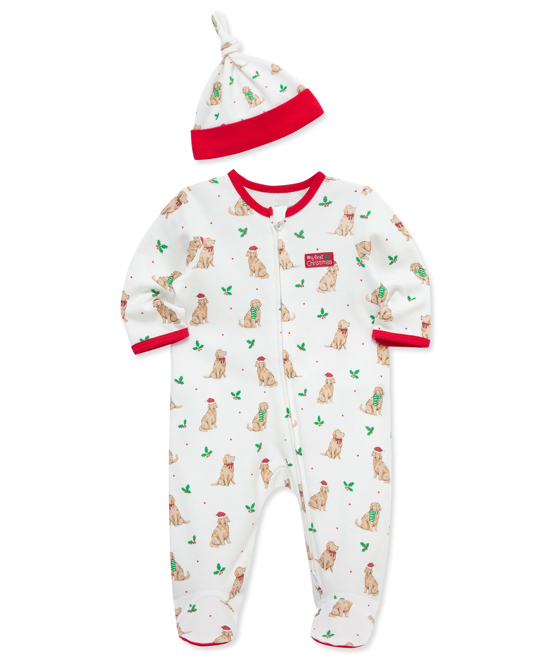 "My First Christmas" Puppy Footie & Hat (NB-9M)