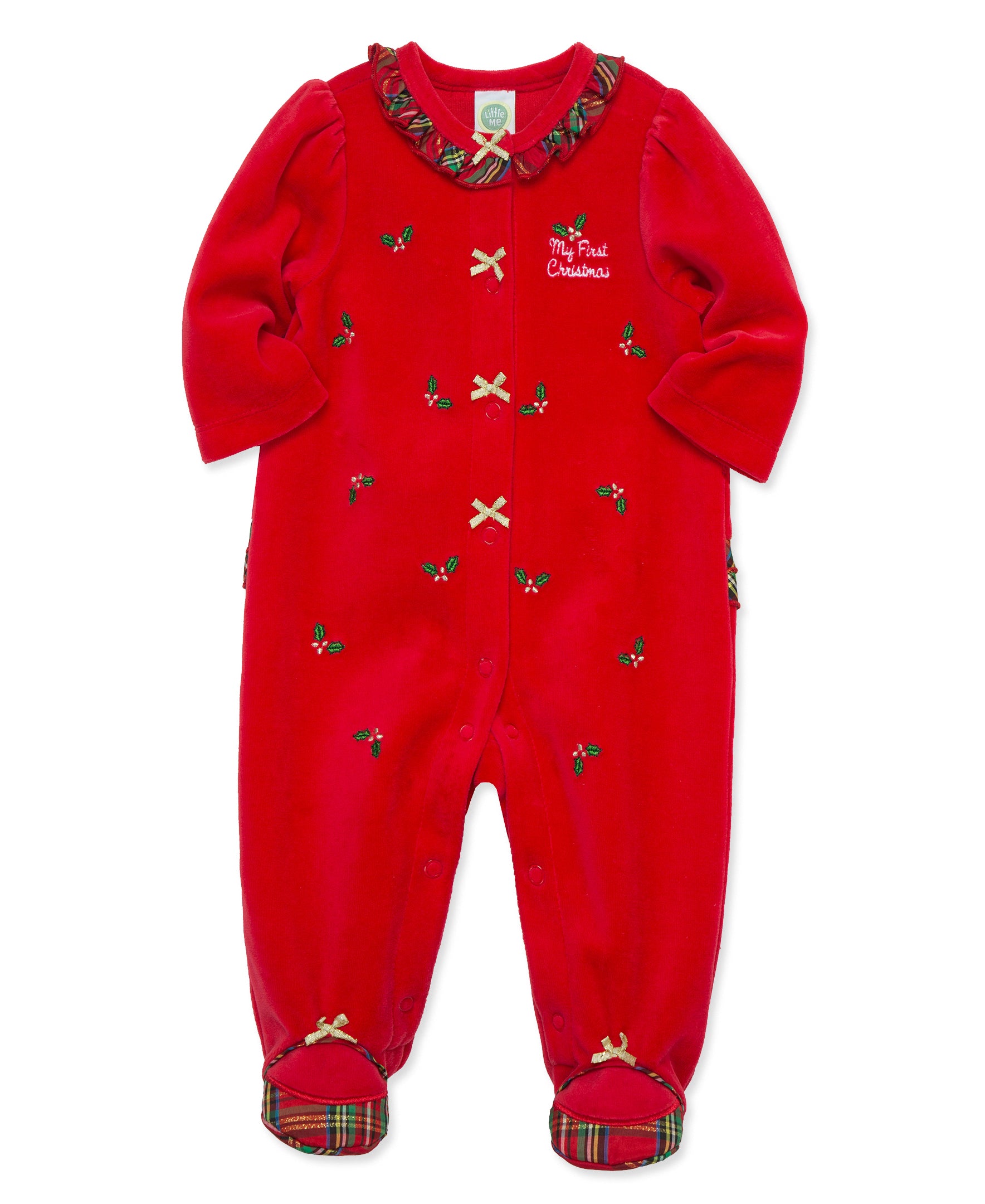 Holly Plaid Velour Footie (3M-9M) - Little Me
