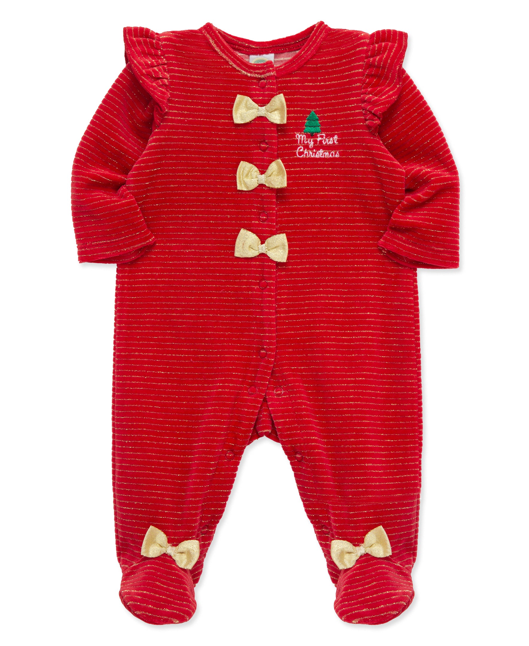 "My First Christmas" Stripe Velour Footie (3M-9M) - Little Me